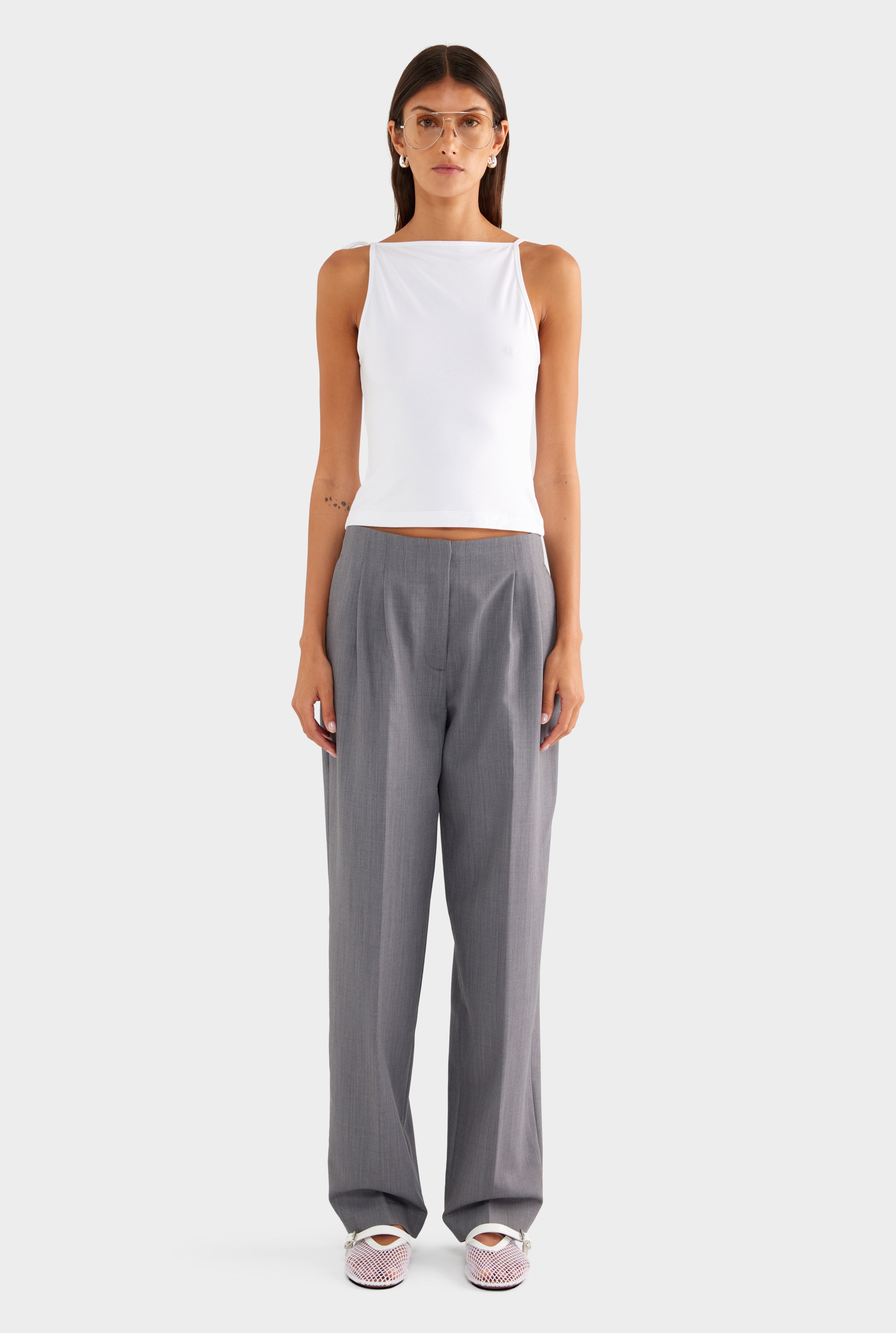 Tailored Pleat Trouser - Charcoal Marl