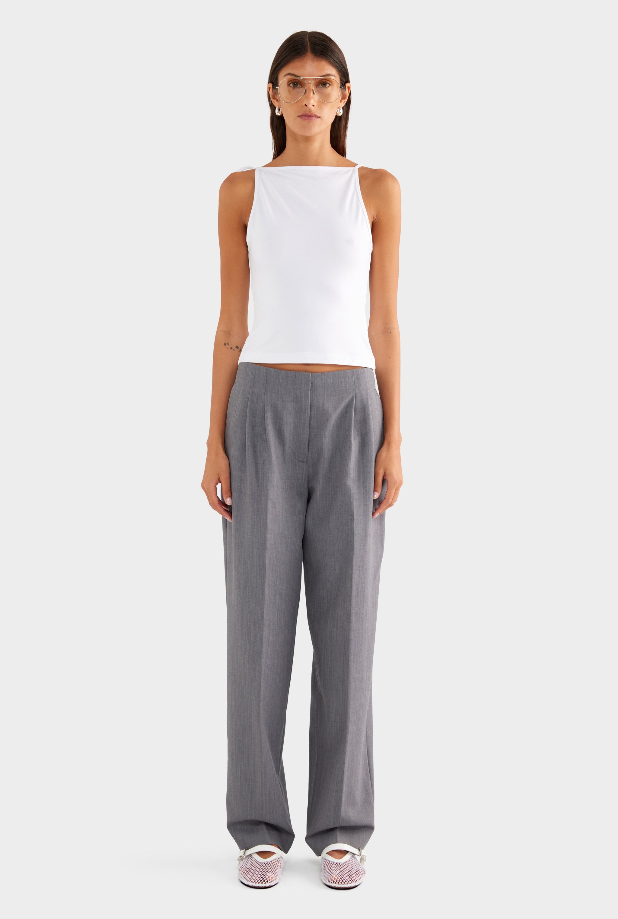 Tailored Pleat Trouser - Charcoal Marl