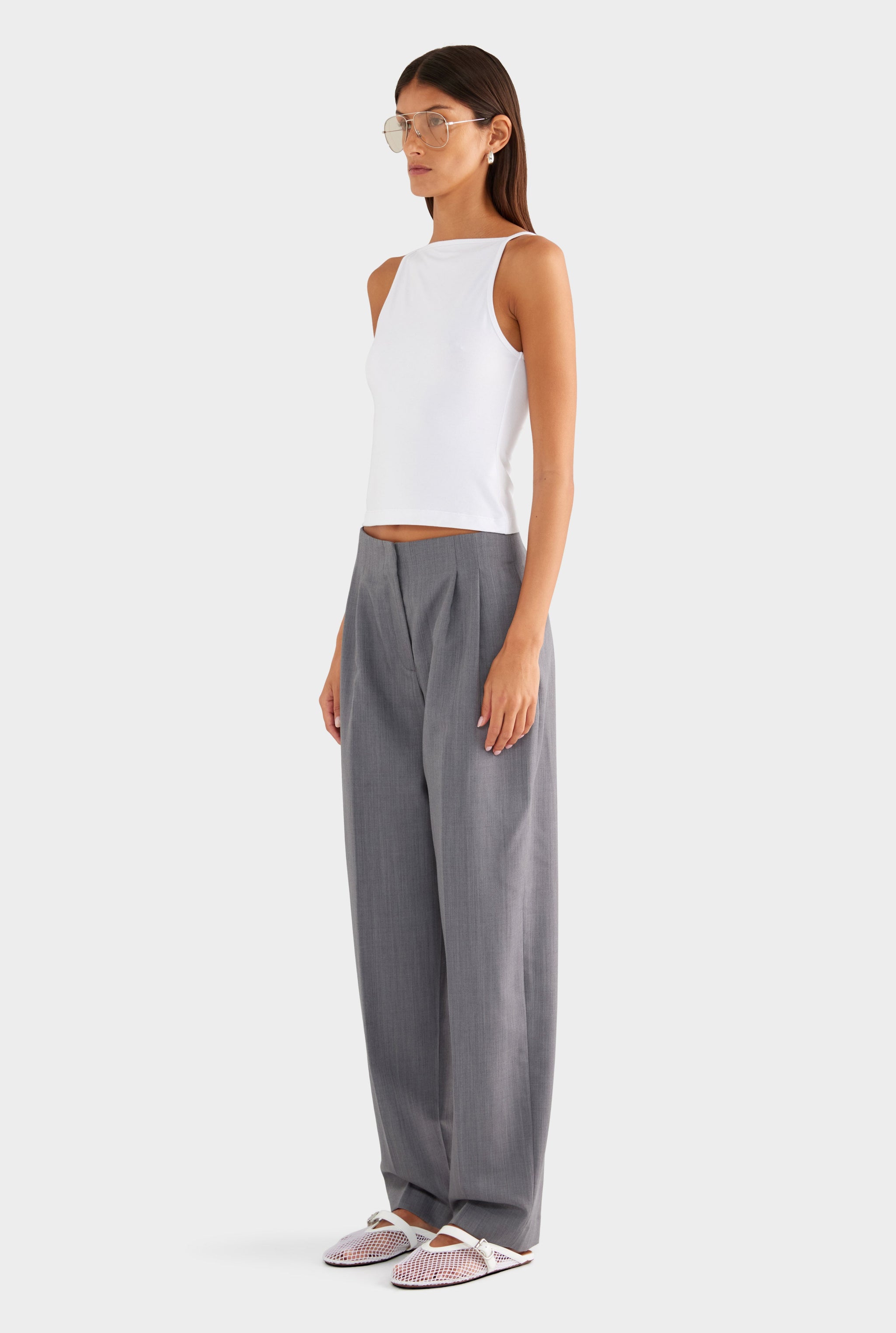 Tailored Pleat Trouser - Charcoal Marl