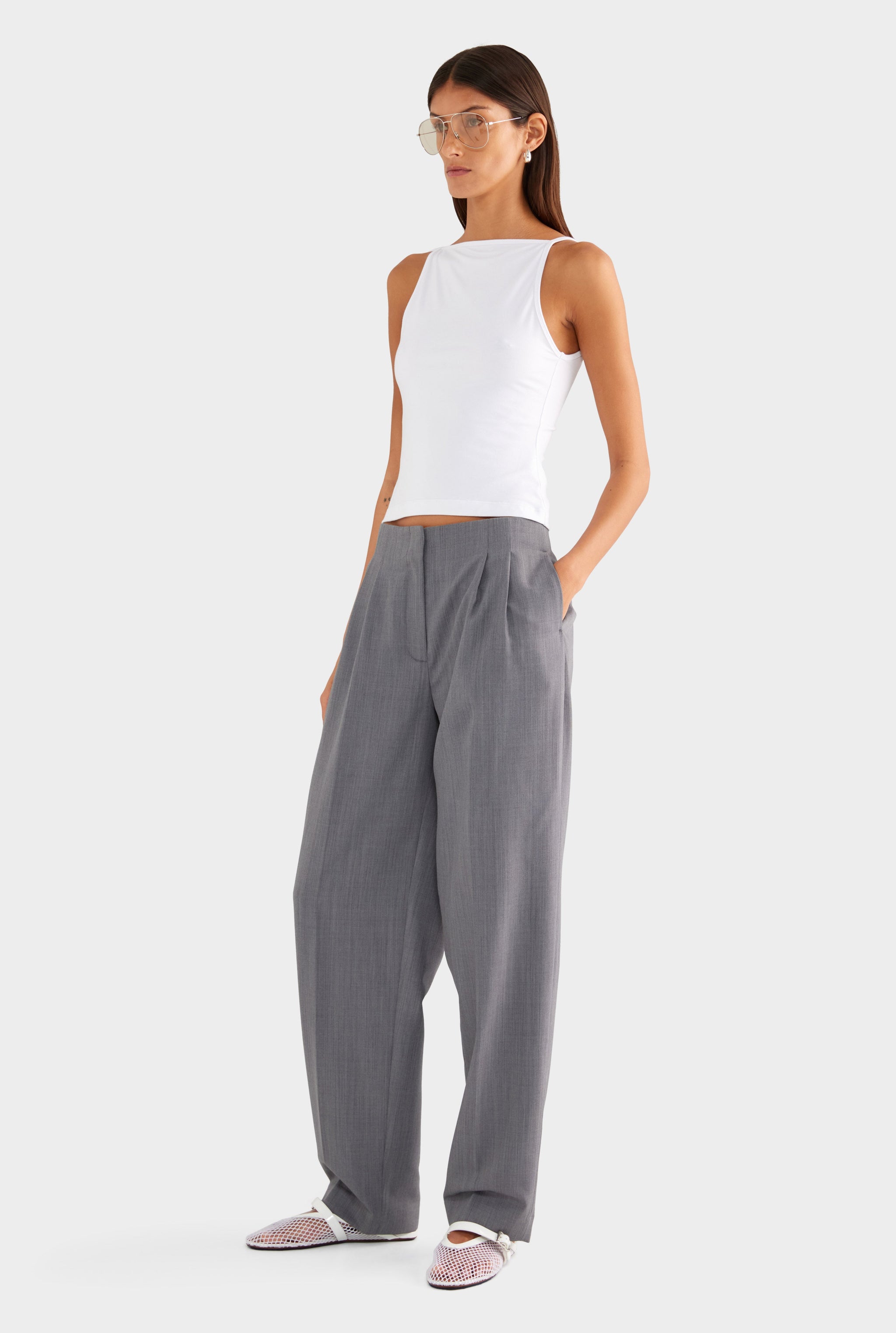 Tailored Pleat Trouser - Charcoal Marl