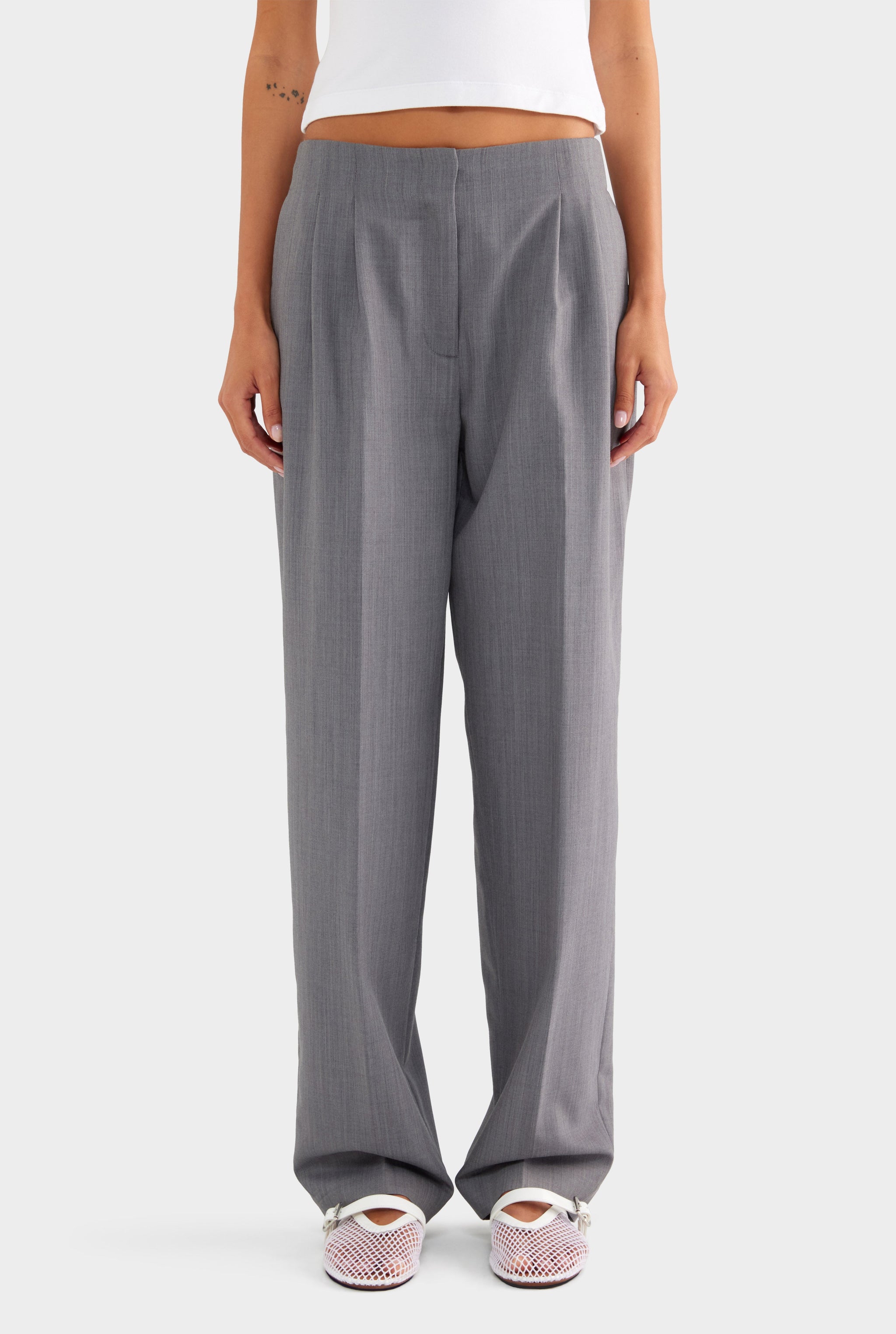 Tailored Pleat Trouser - Charcoal Marl