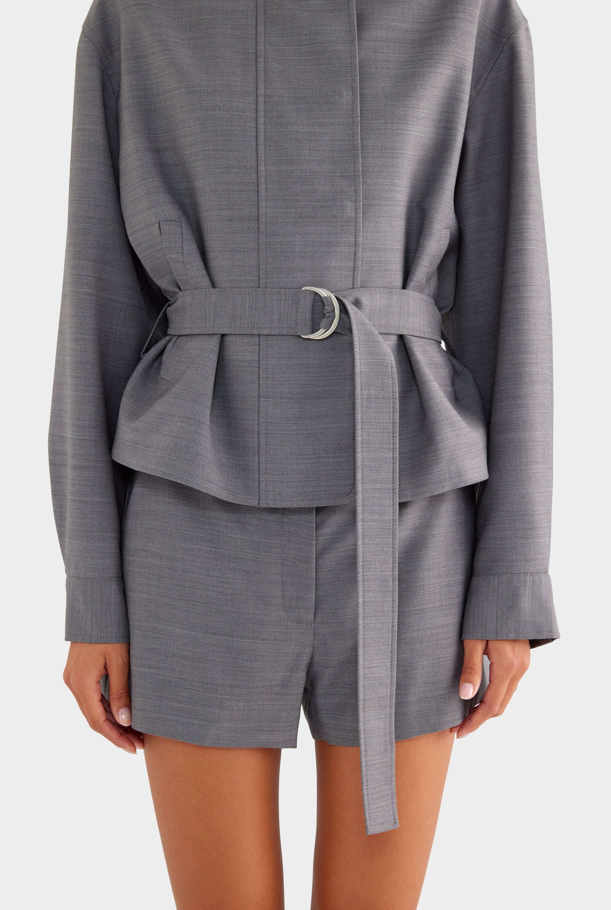 Wool Funnel Neck Jacket - Charcoal Marl