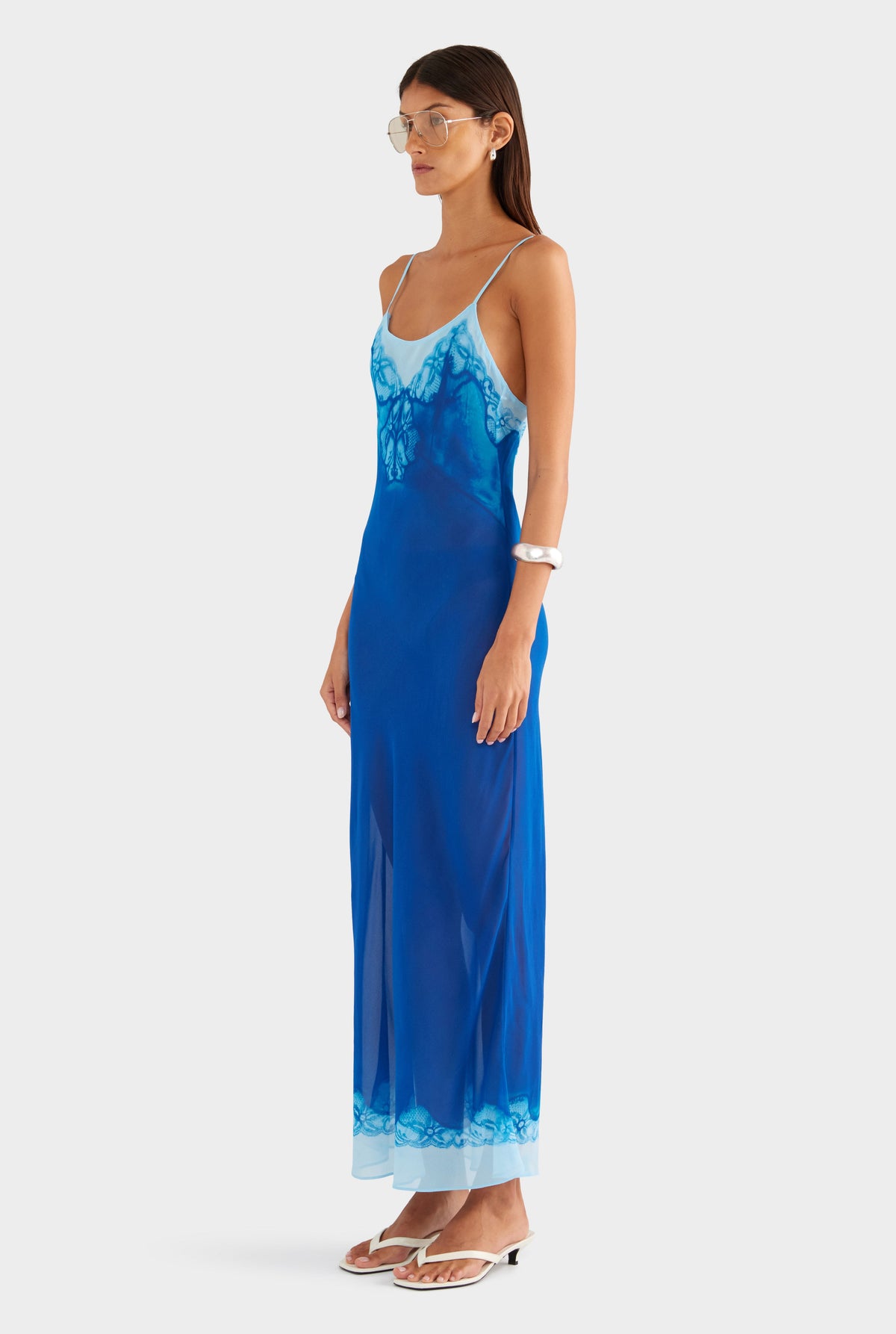 Silk Georgette Slip Dress - Indigo Cyanotype Lace