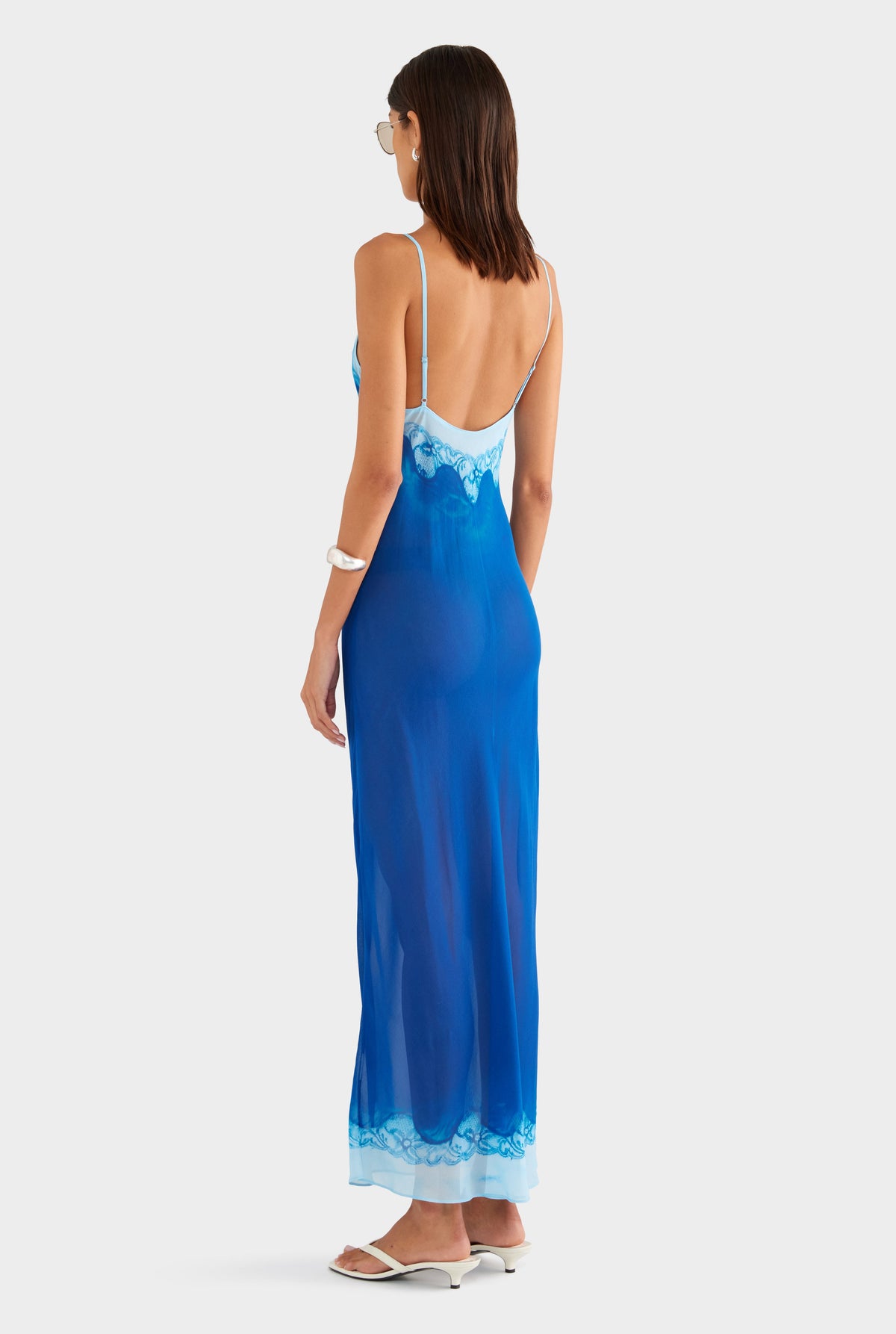 Silk Georgette Slip Dress - Indigo Cyanotype Lace