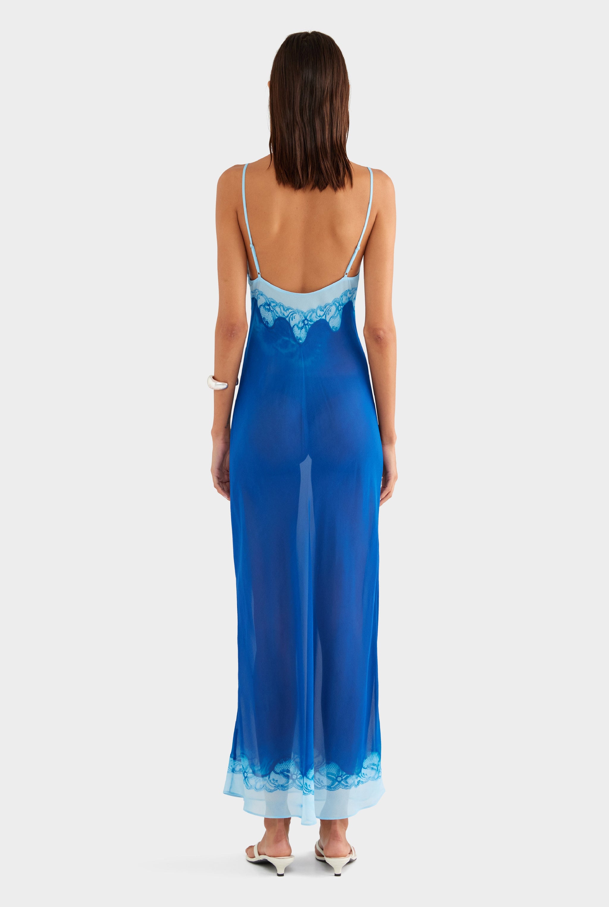 Silk Georgette Slip Dress - Indigo Cyanotype Lace