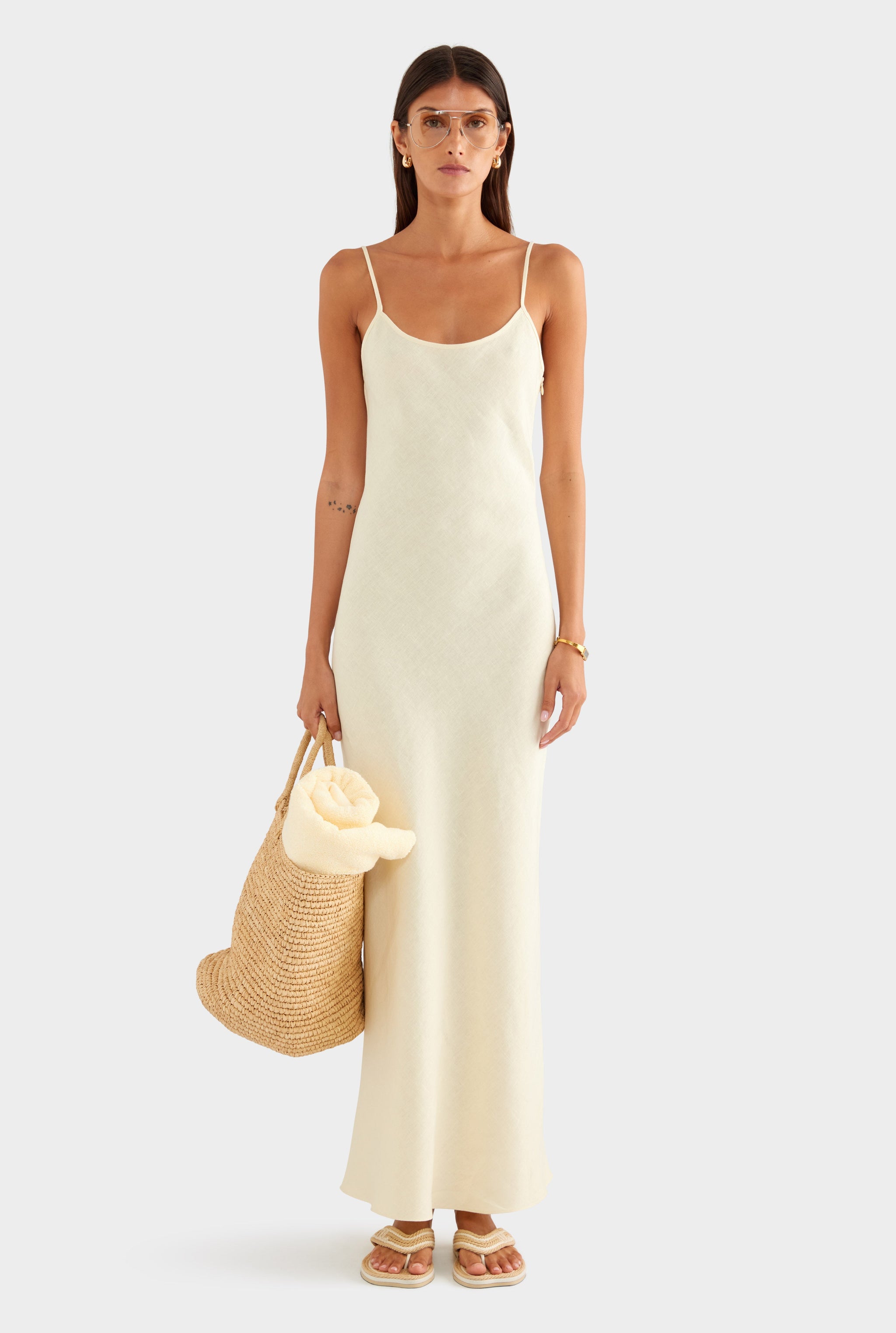 Linen Slip Dress - Buttercream