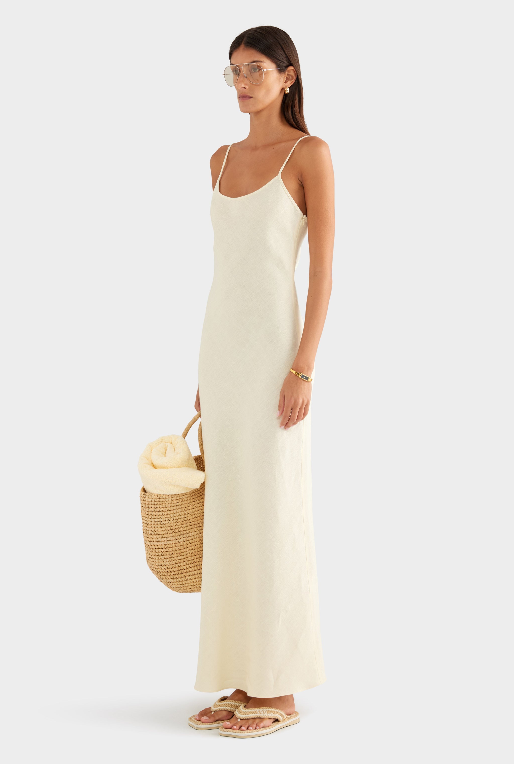 Linen Slip Dress - Buttercream