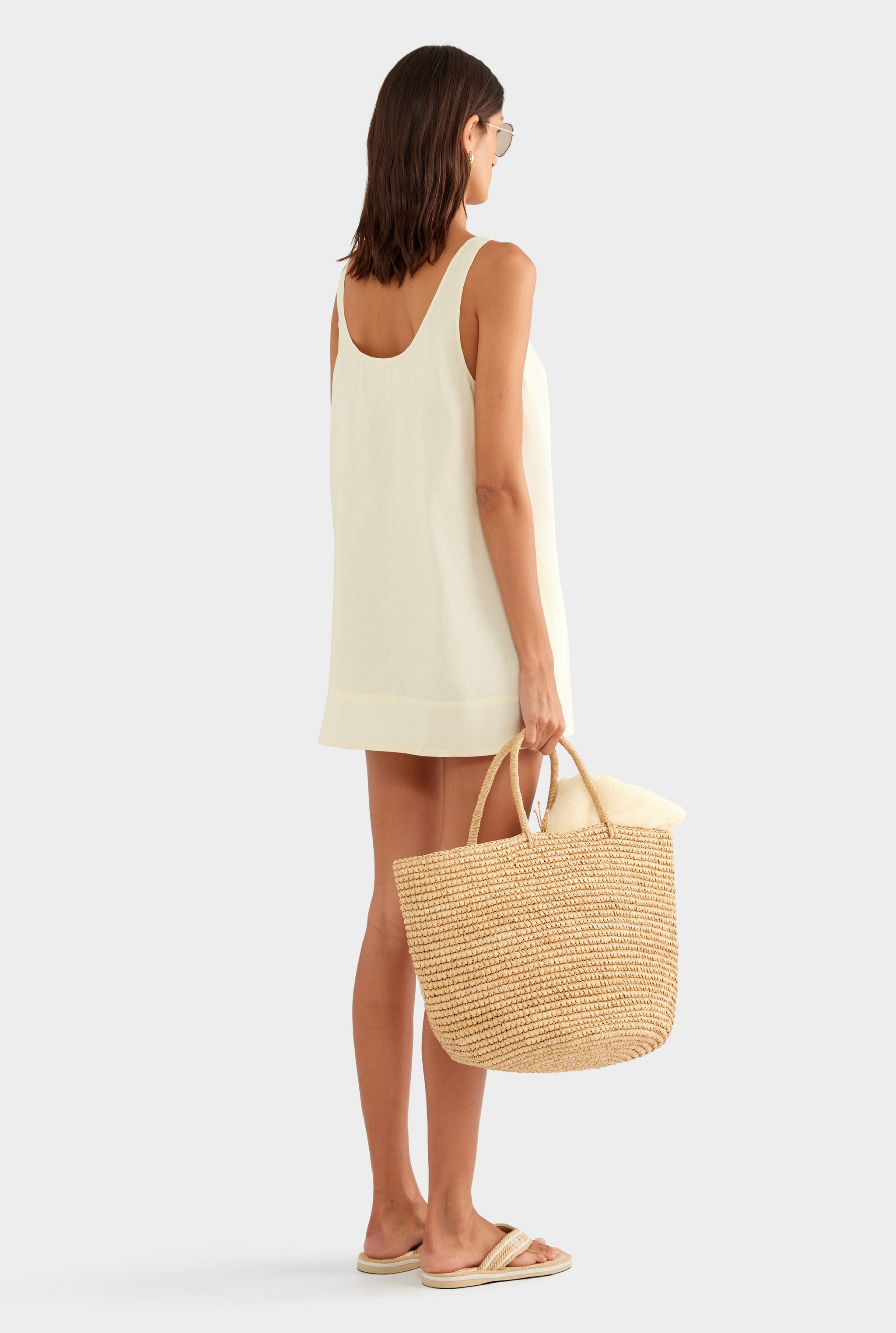 Silk Linen Shift Mini Dress - Buttercream