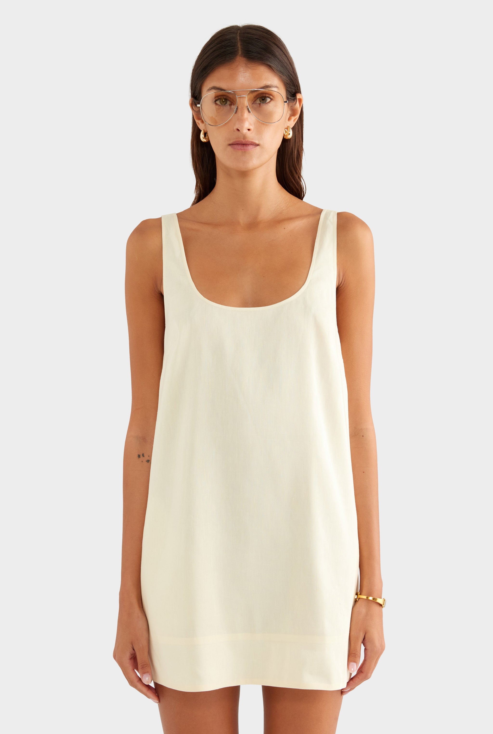 Silk Linen Shift Mini Dress - Buttercream