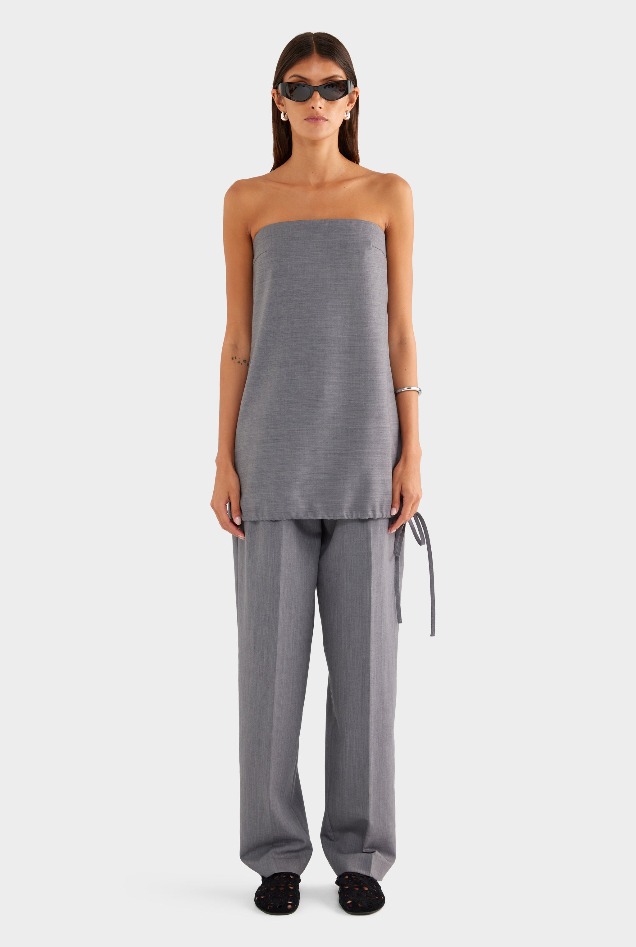 Strapless Wool Mini Dress - Charcoal Marl