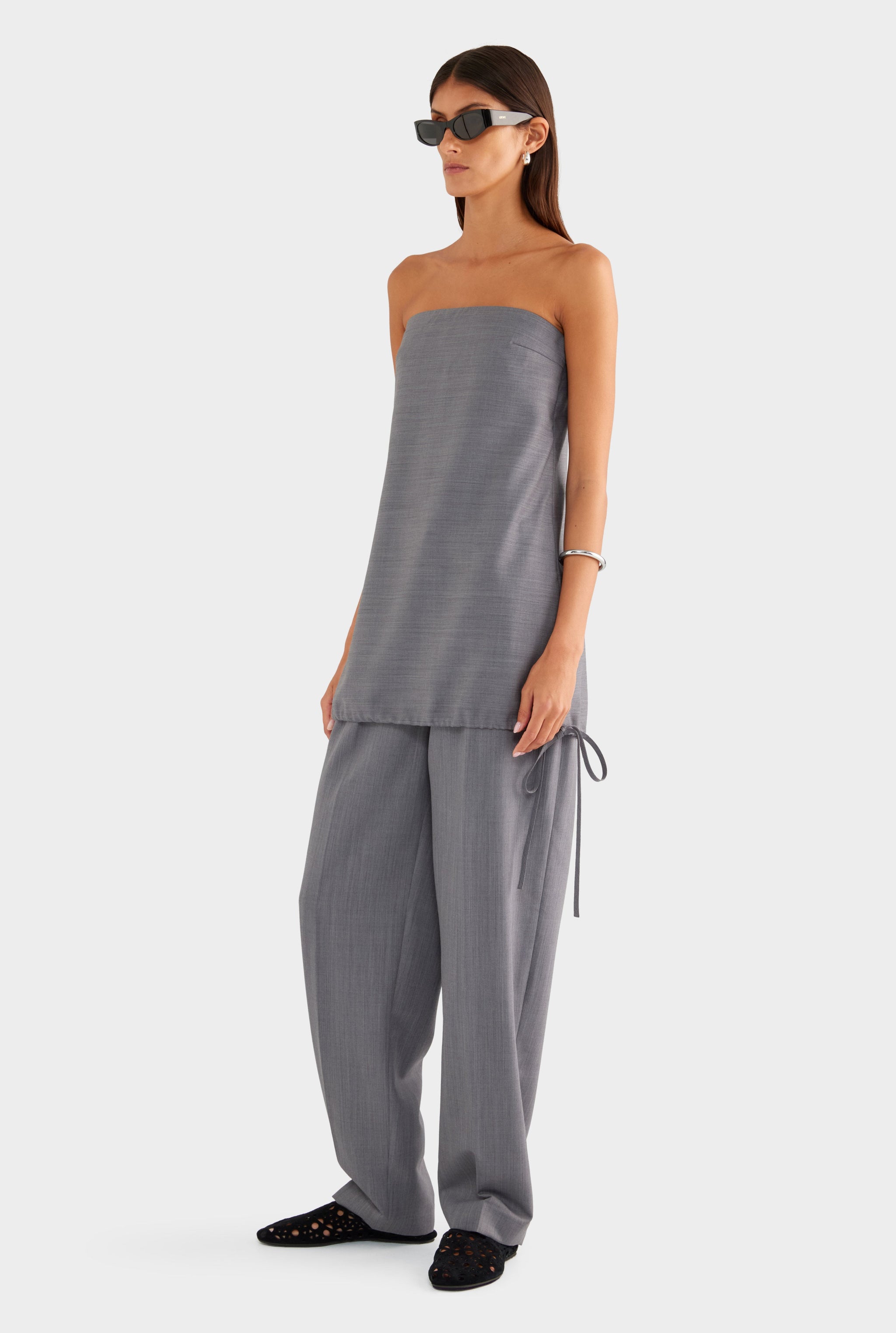 Strapless Wool Mini Dress - Charcoal Marl