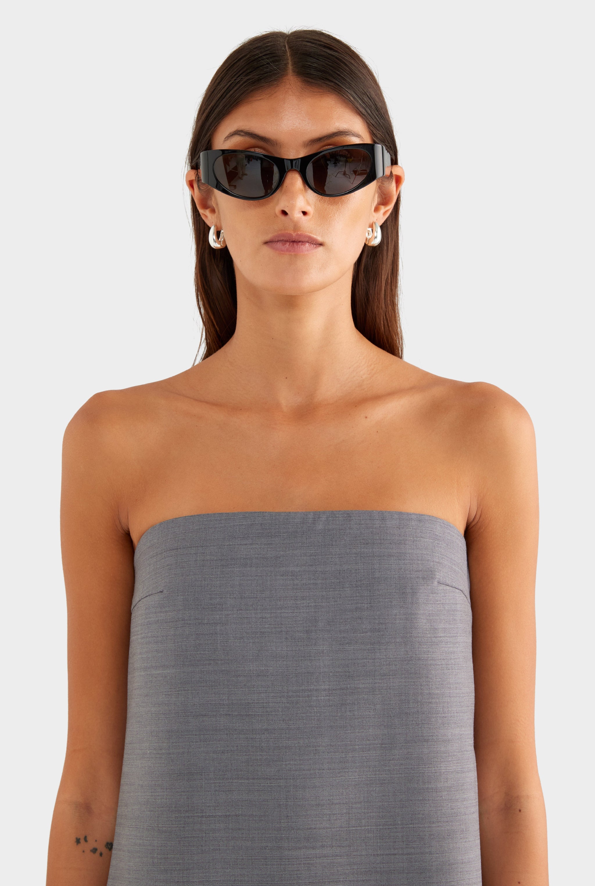 Strapless Wool Mini Dress - Charcoal Marl