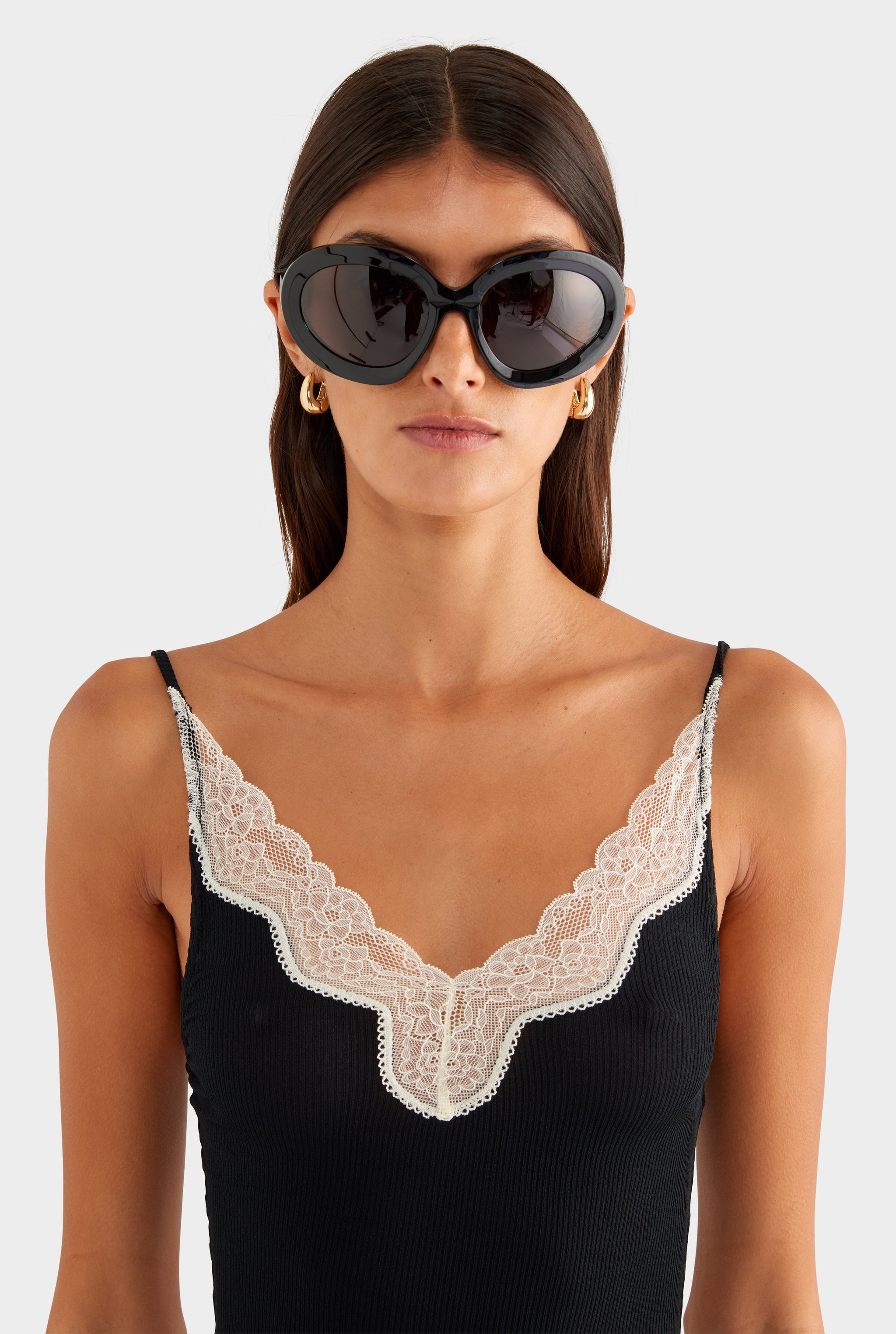 Lace Rib Tank Dress - Black/Antique White