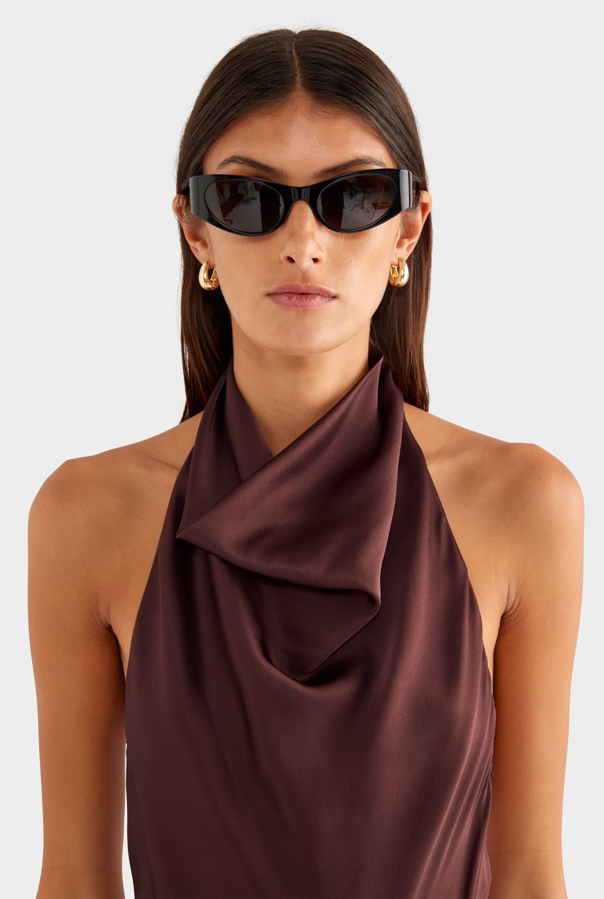 Draped Silk Lace Halter Mini Dress - Dark Plum
