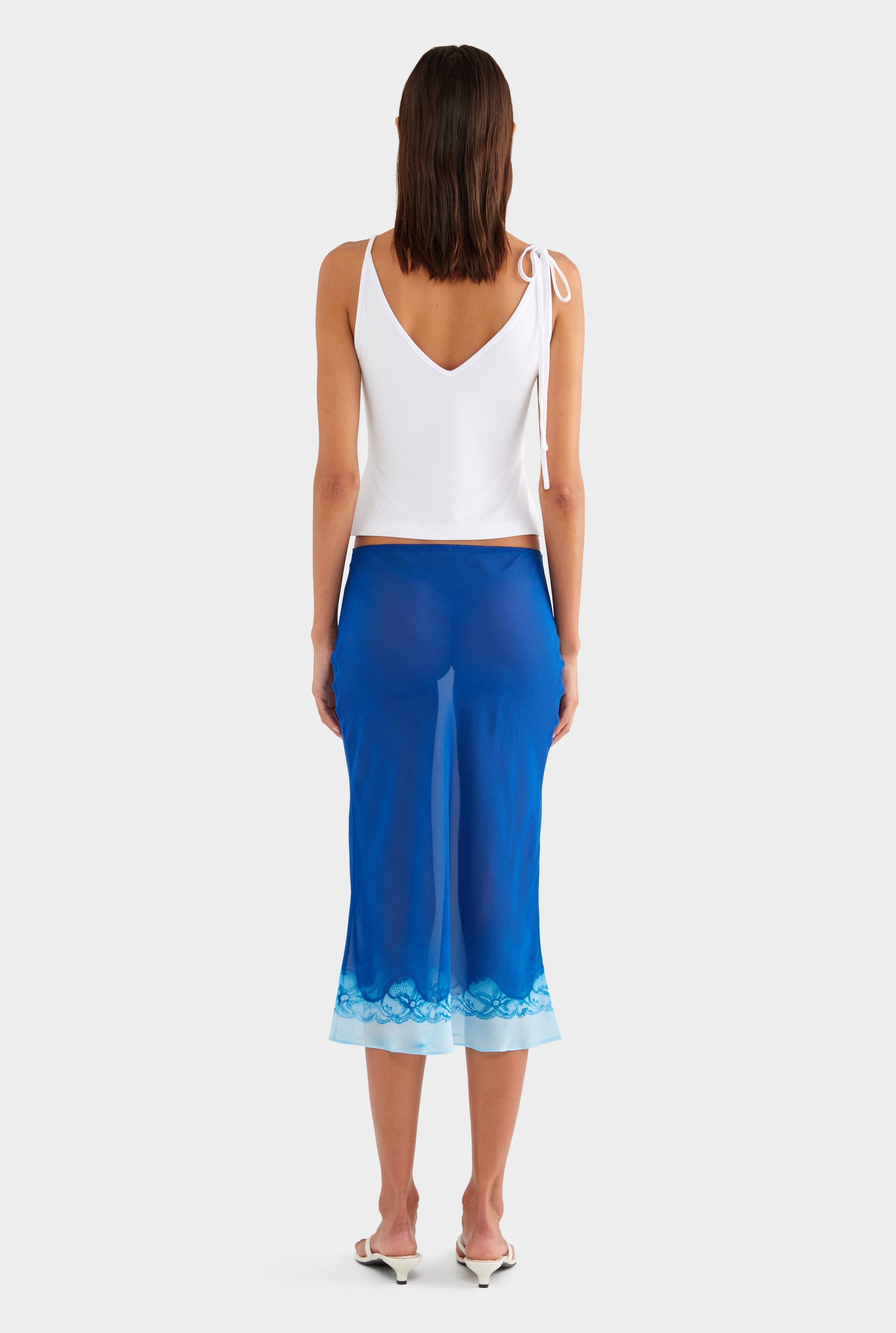 Silk Bias Midi Skirt - Indigo Cyanotype Lace