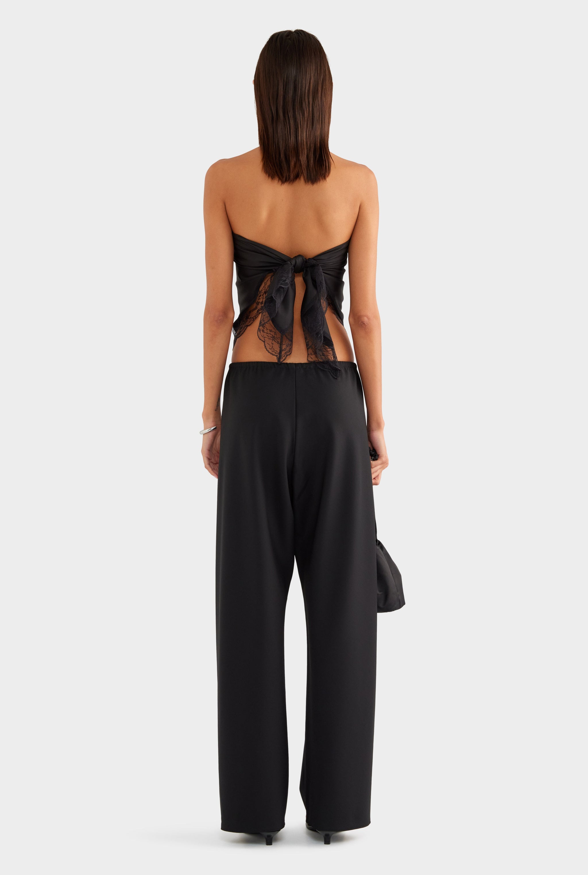 Lace Trim Silk Scarf - Black