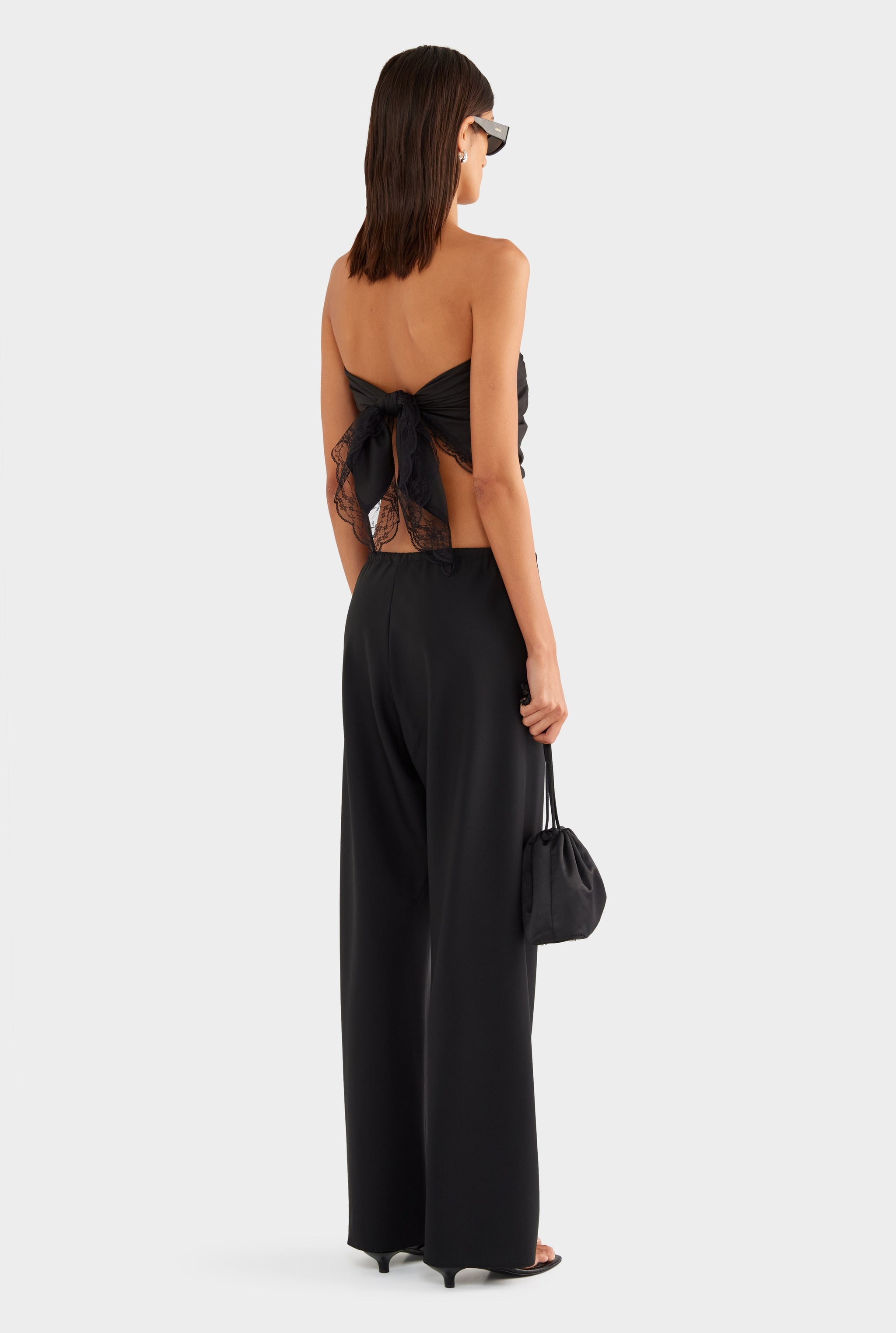 Lace Trim Silk Scarf - Black