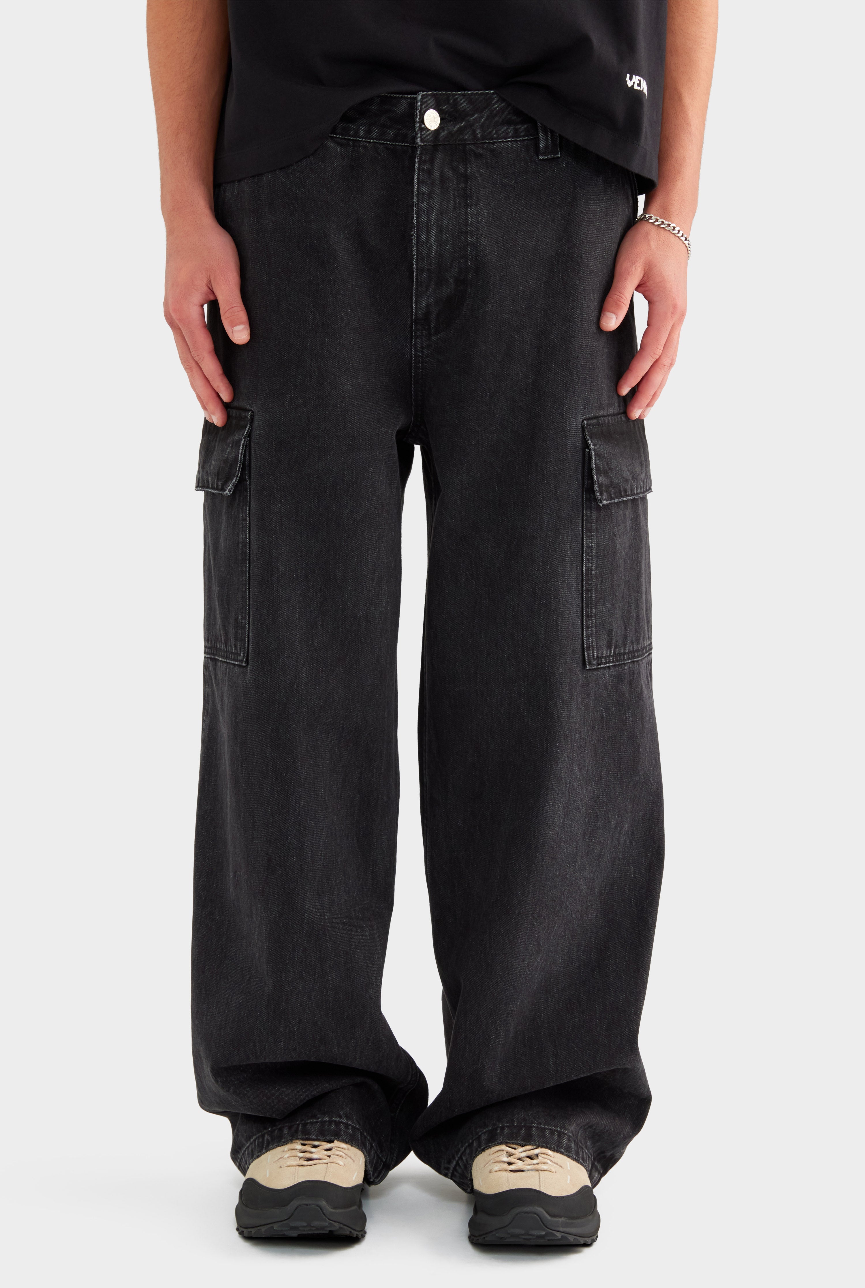 Baggy Denim Cargo - Washed Black