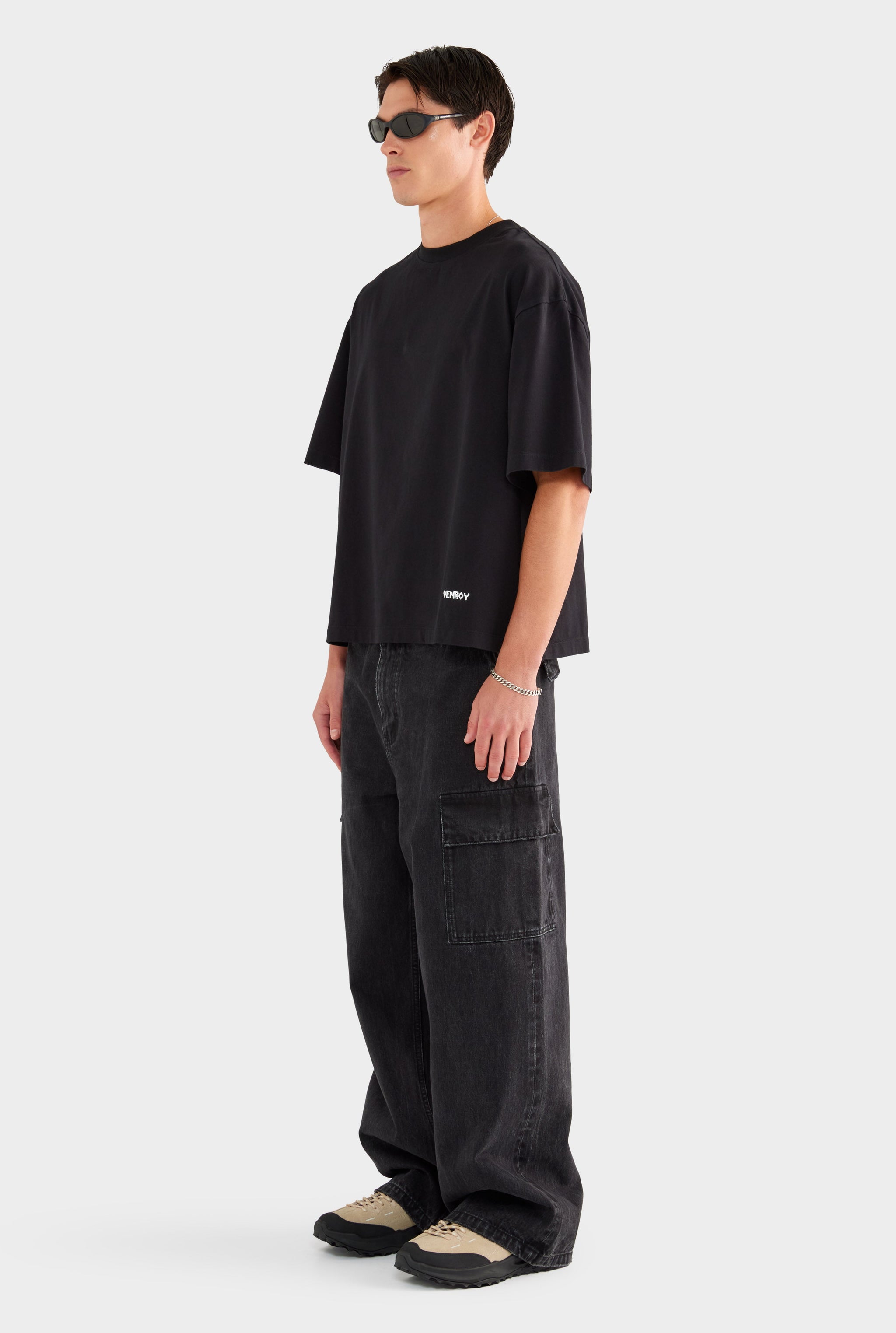Baggy Denim Cargo - Washed Black