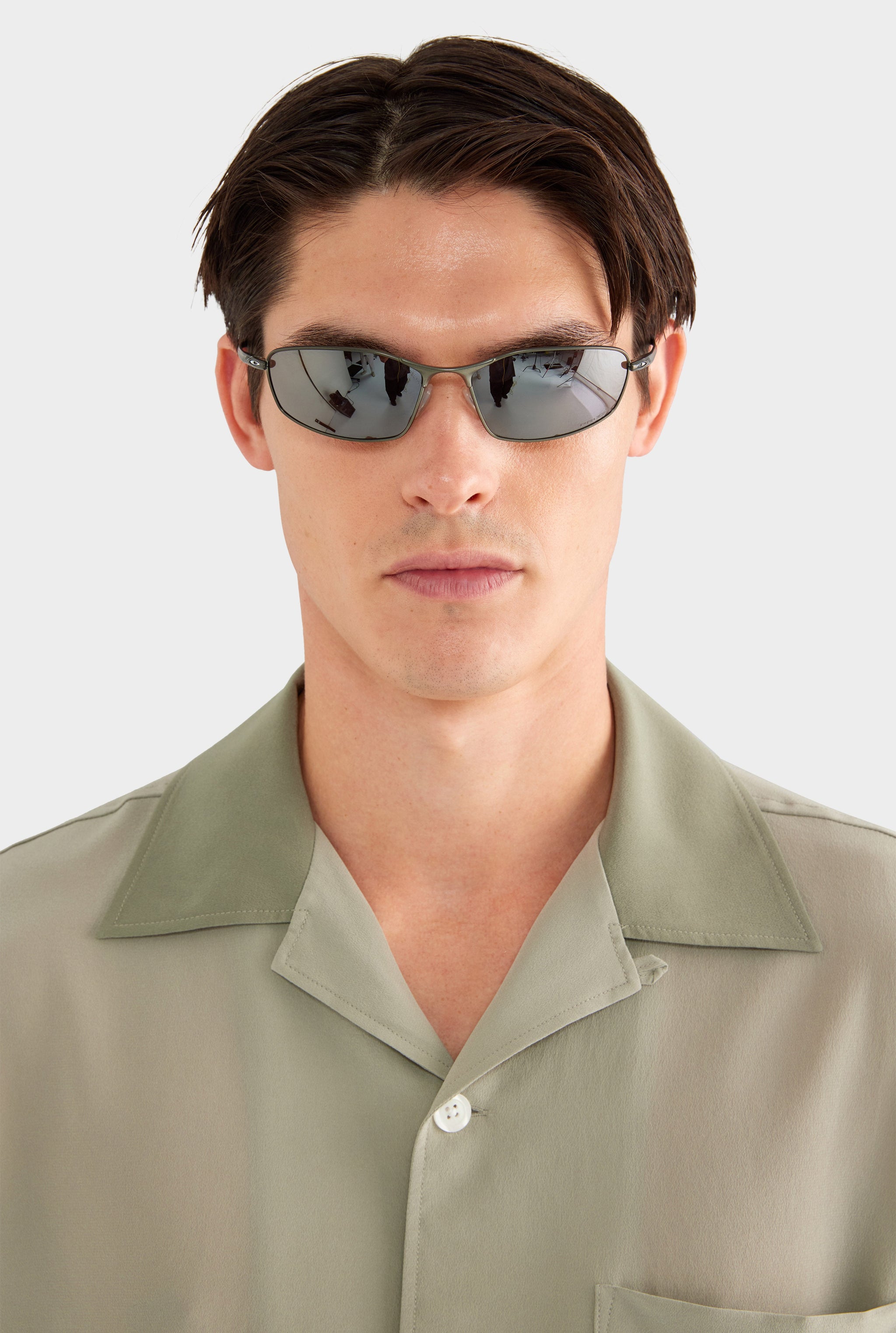 Short Sleeve Silk Camp Collar Shirt - Dried Sage/Slate Olive