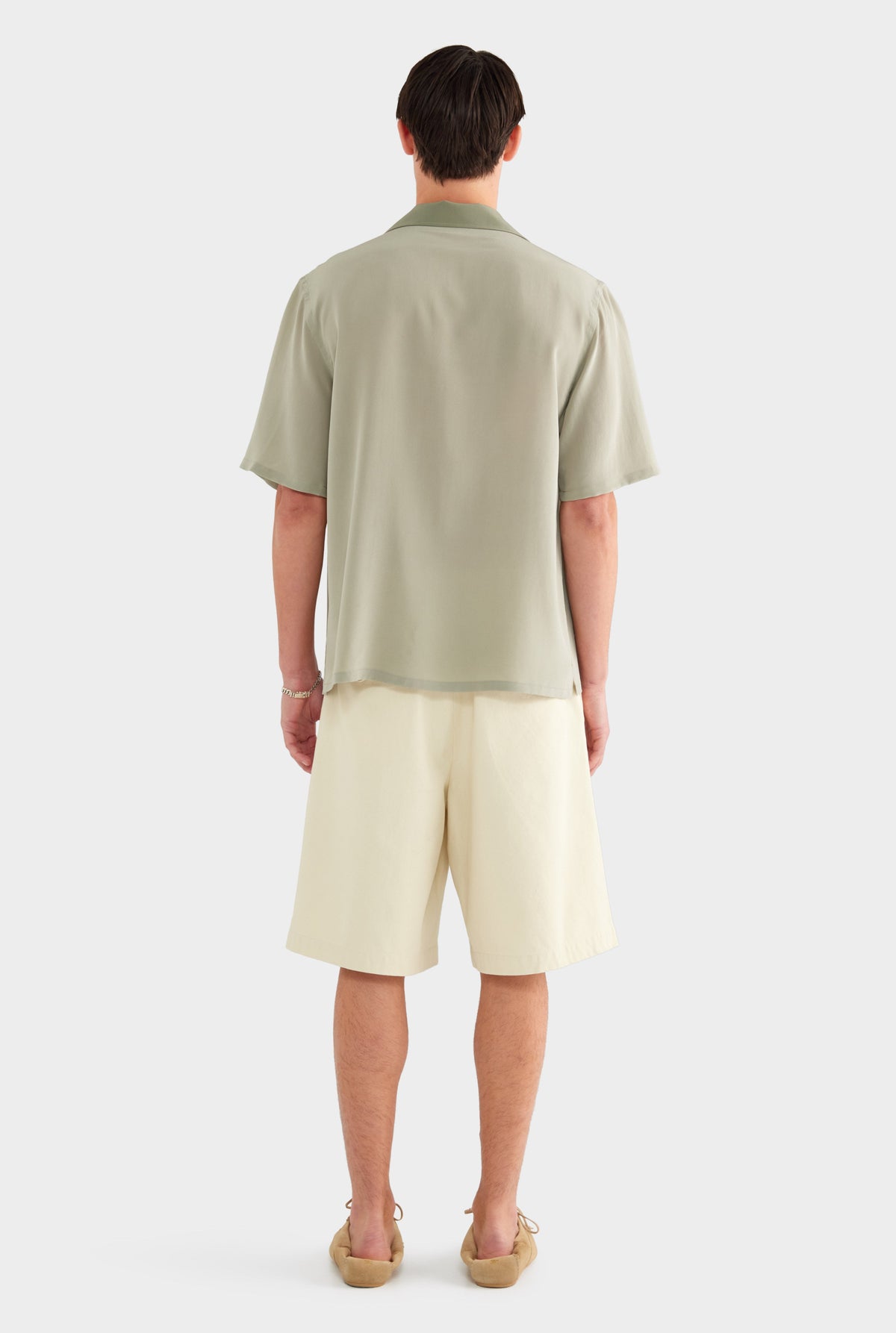 Short Sleeve Silk Camp Collar Shirt - Dried Sage/Slate Olive