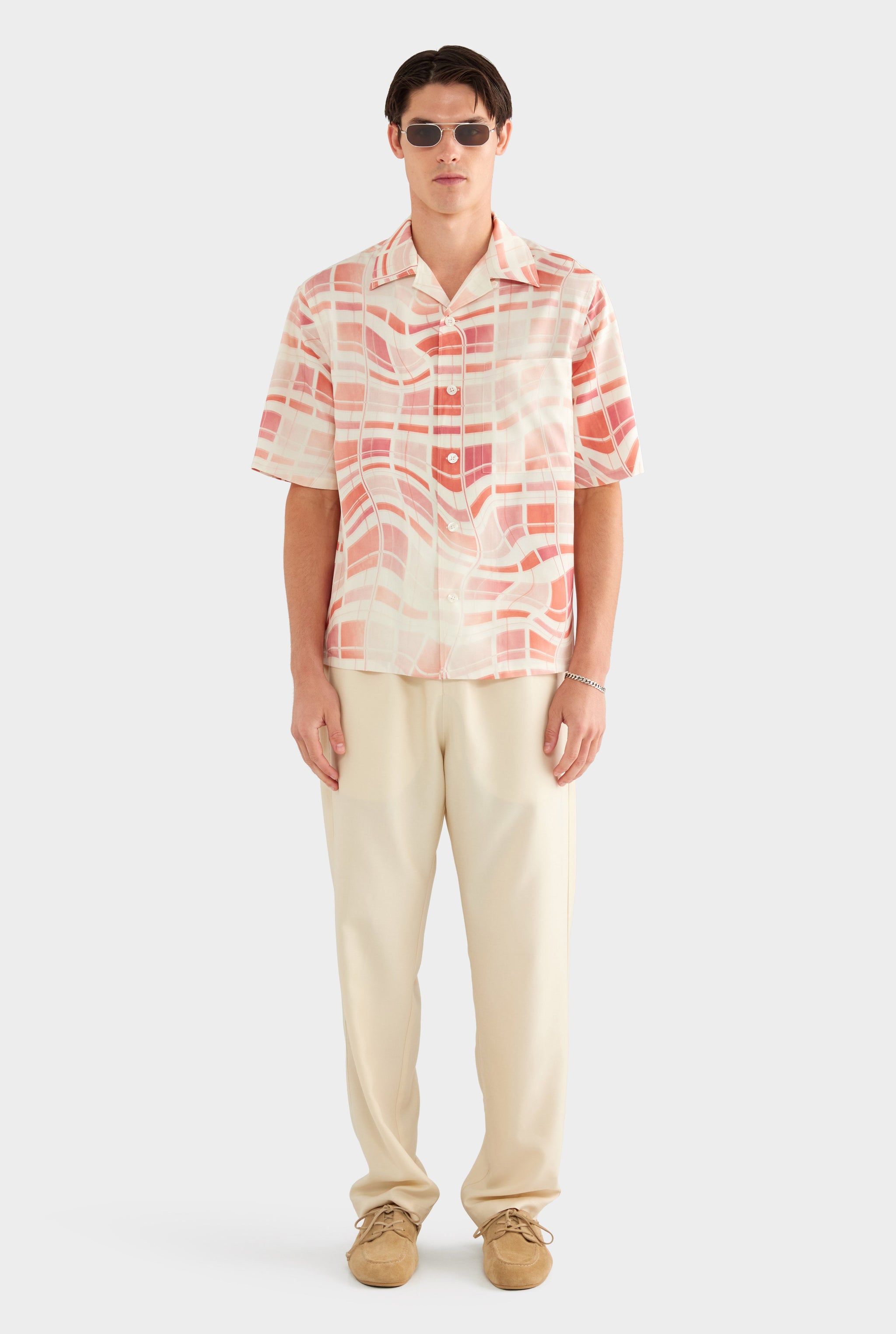 Fuji Silk Camp Collar Shirt - Warped Check