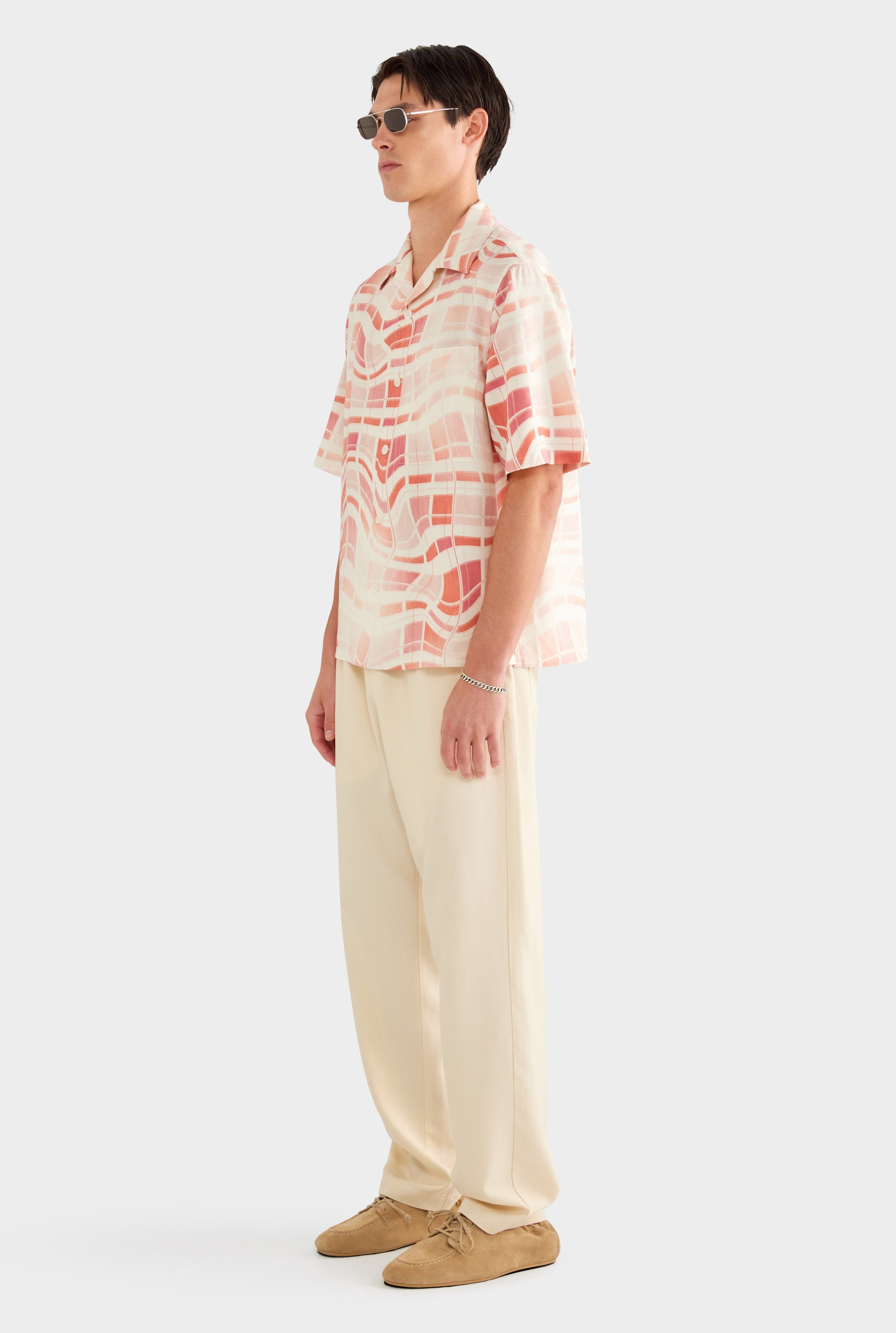 Fuji Silk Camp Collar Shirt - Warped Check