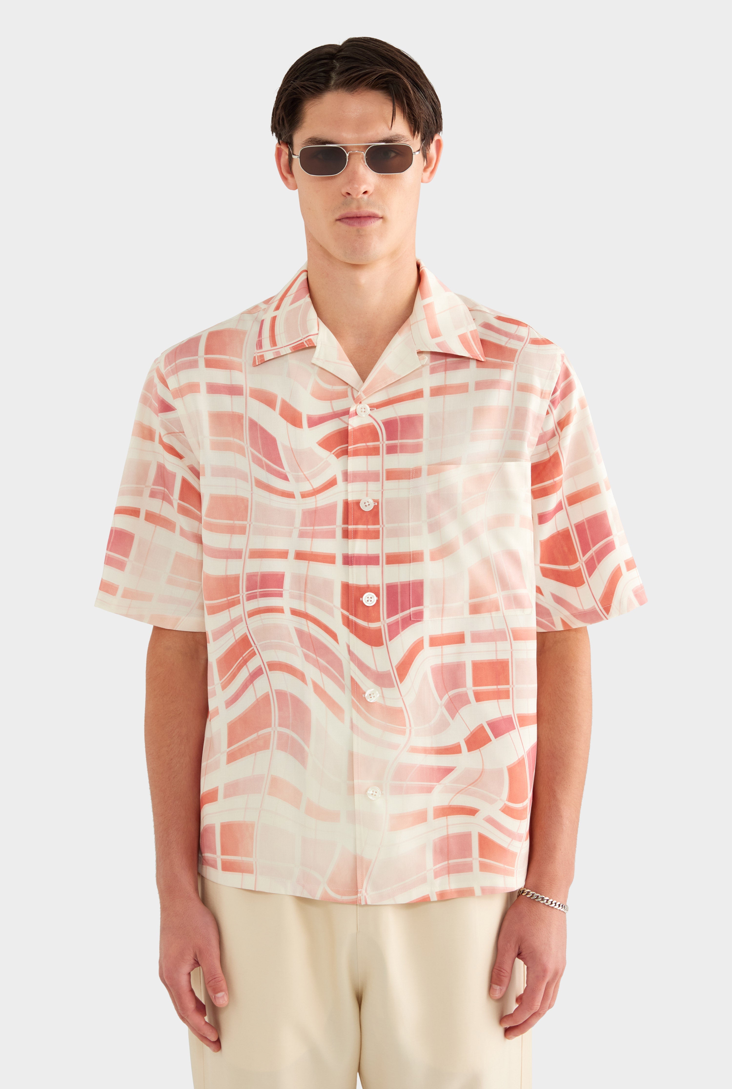 Fuji Silk Camp Collar Shirt - Warped Check