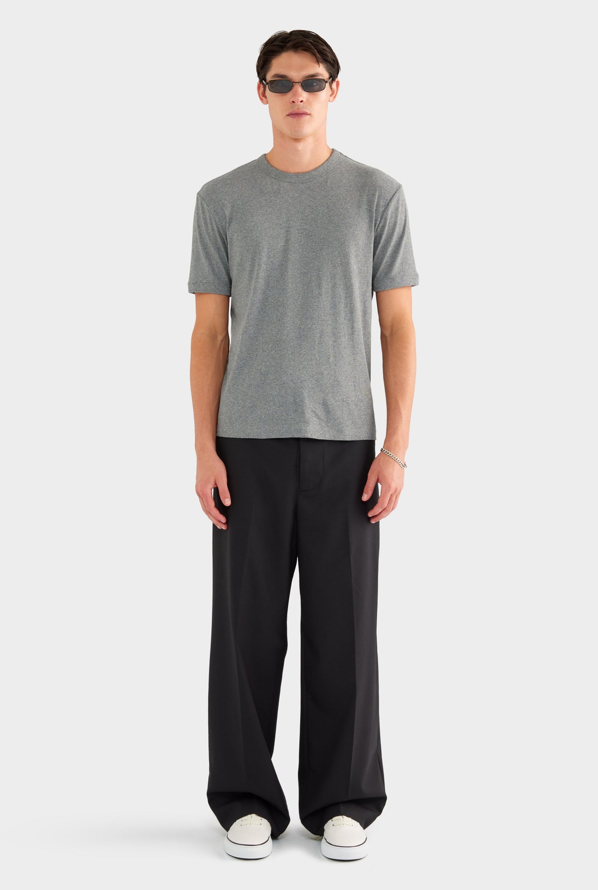 Rib Ringer T Shirt - Grey Marl