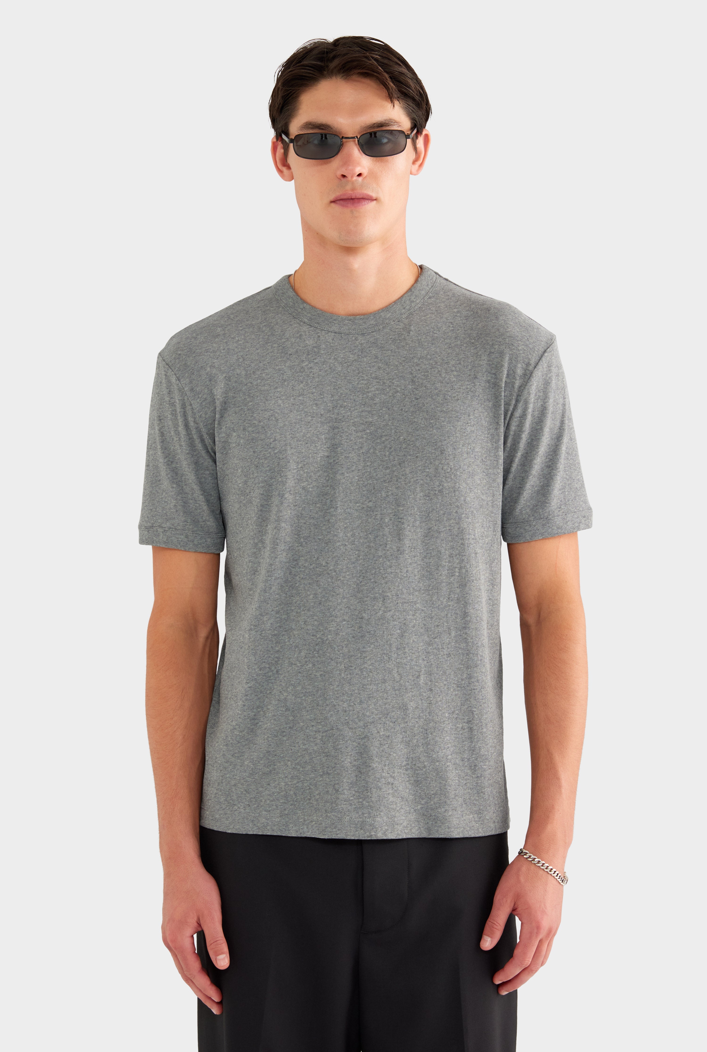 Rib Ringer T Shirt - Grey Marl