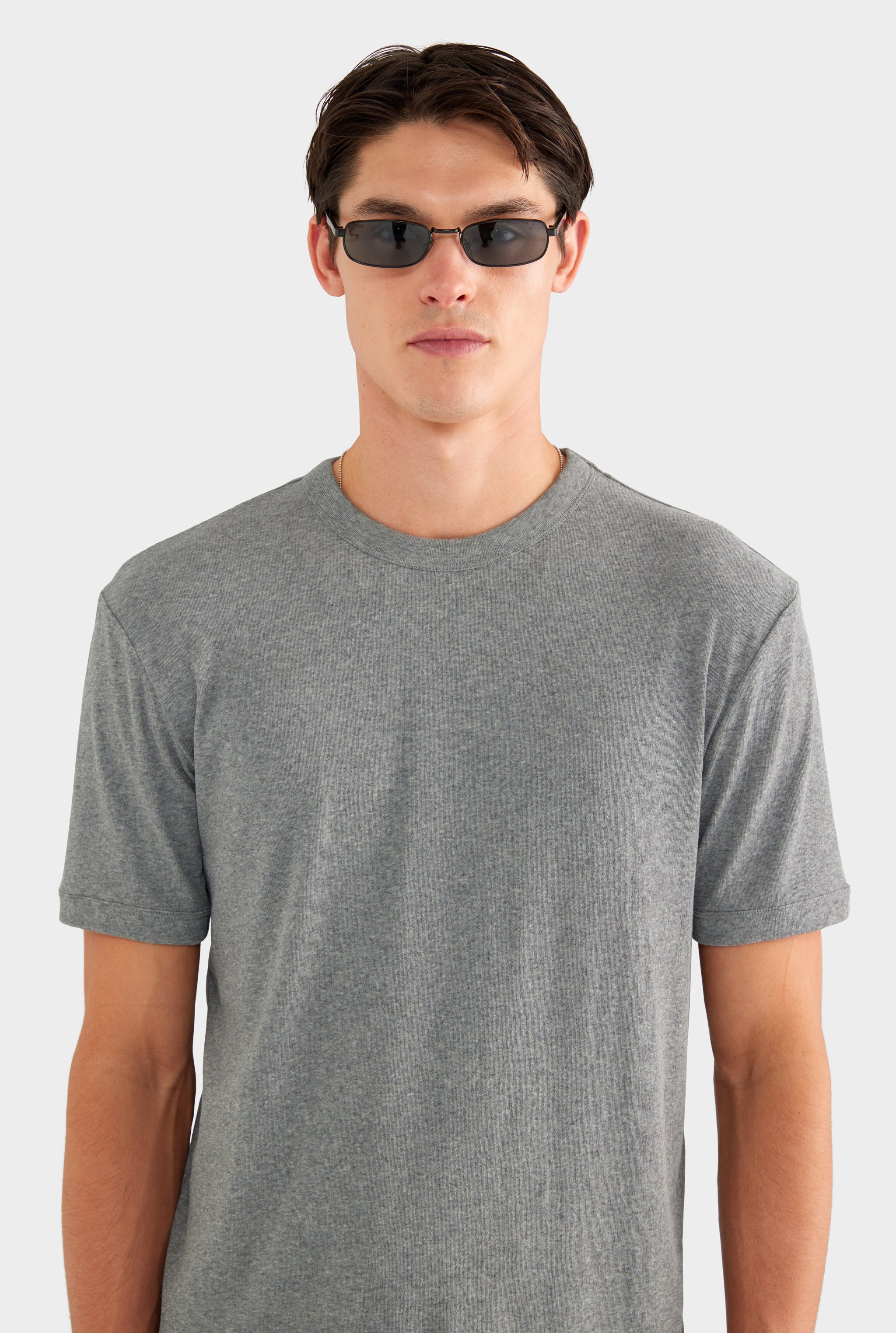 Rib Ringer T Shirt - Grey Marl