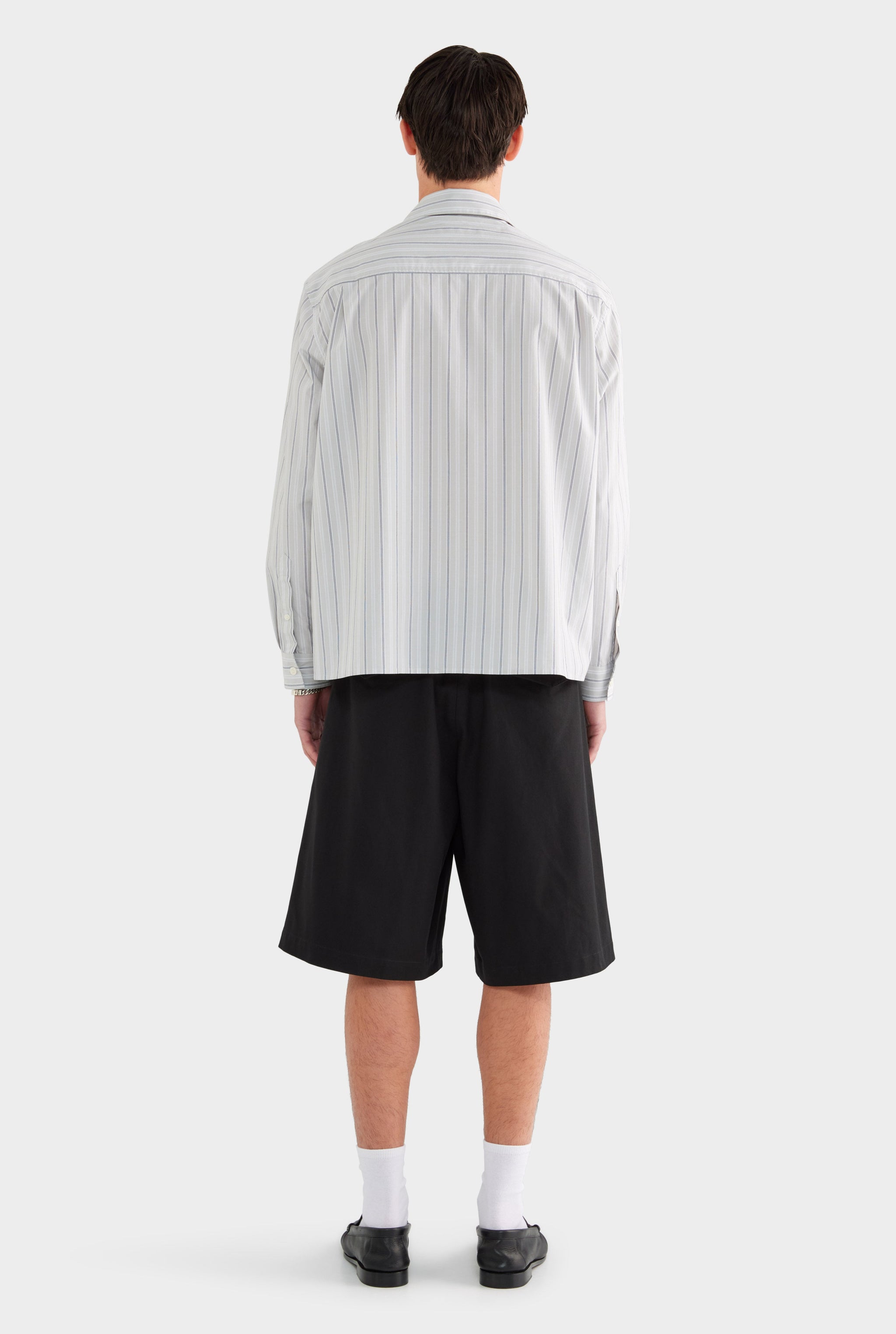 Long Sleeve Relaxed Cotton Poplin Shirt - Taupe/White/Navy Stripe