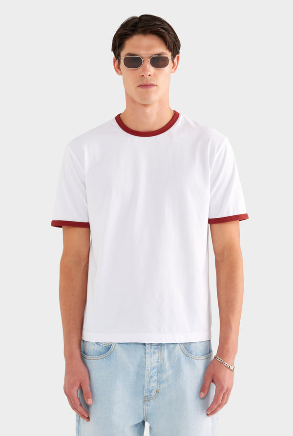 Ringer T Shirt - White/Burnt Red