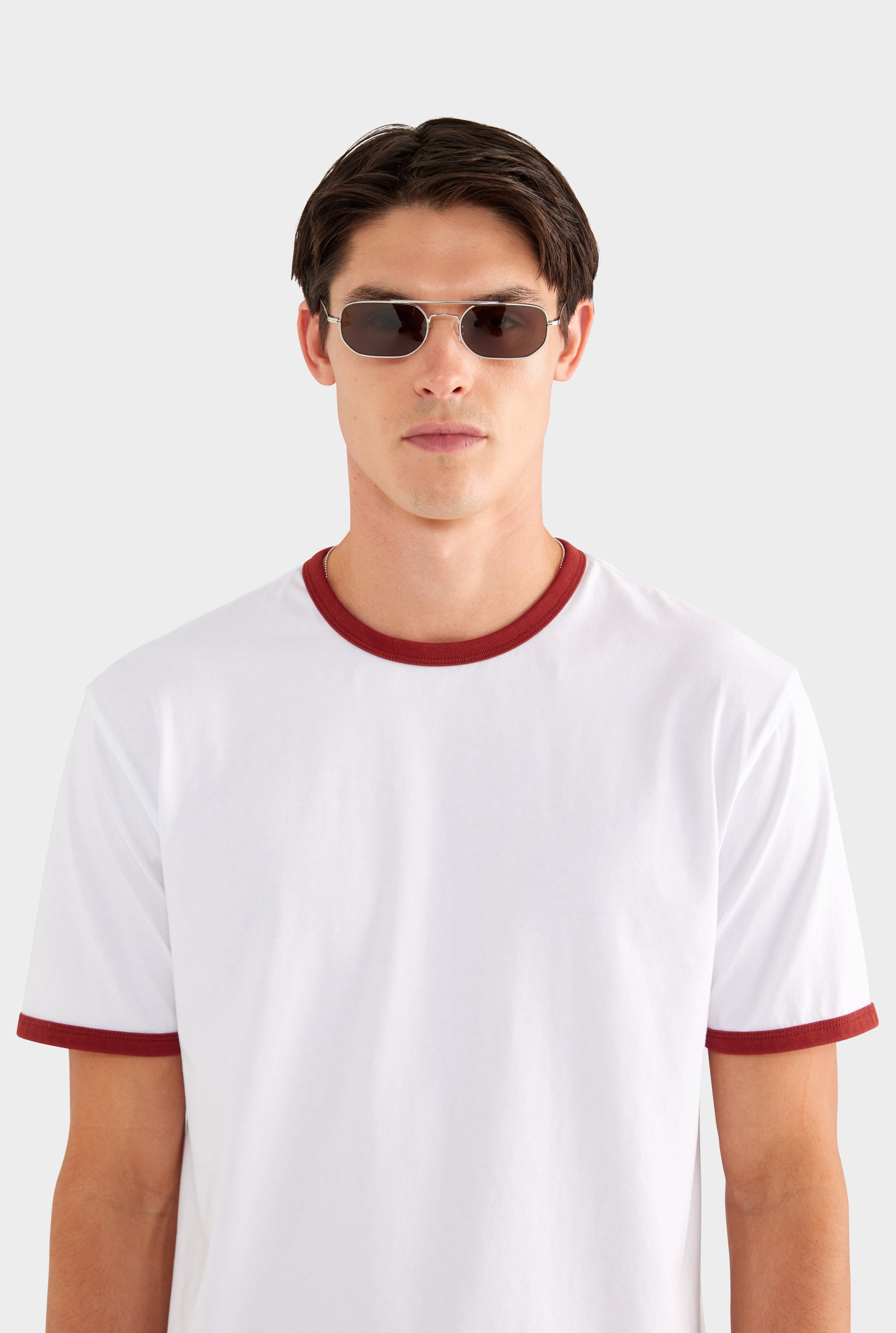 Ringer T Shirt - White/Burnt Red