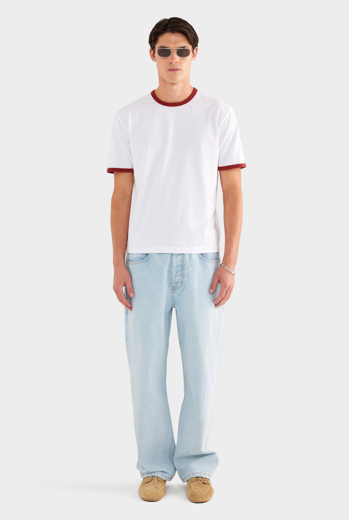 Ringer T Shirt - White/Burnt Red