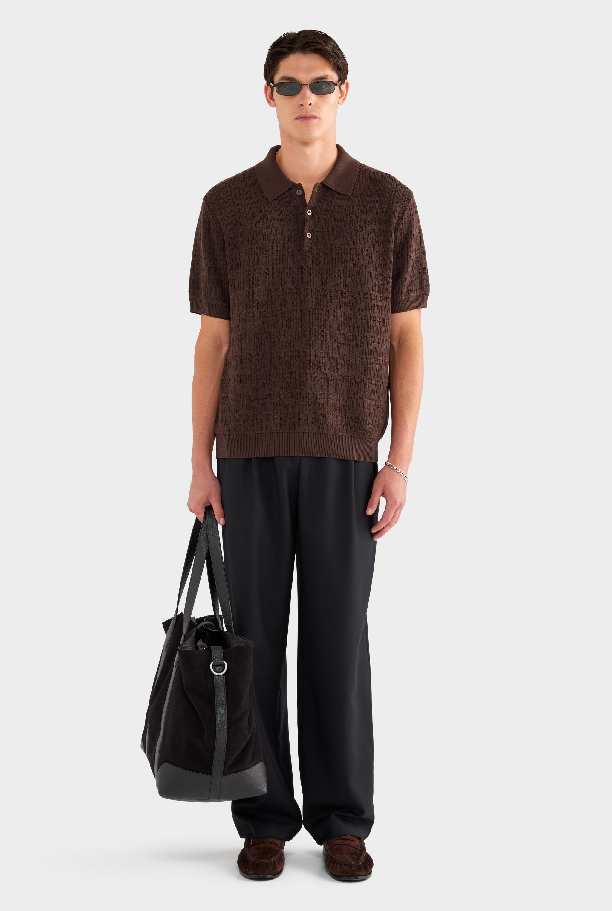 Dropstitch Textured Knit Polo - Dark Chocolate