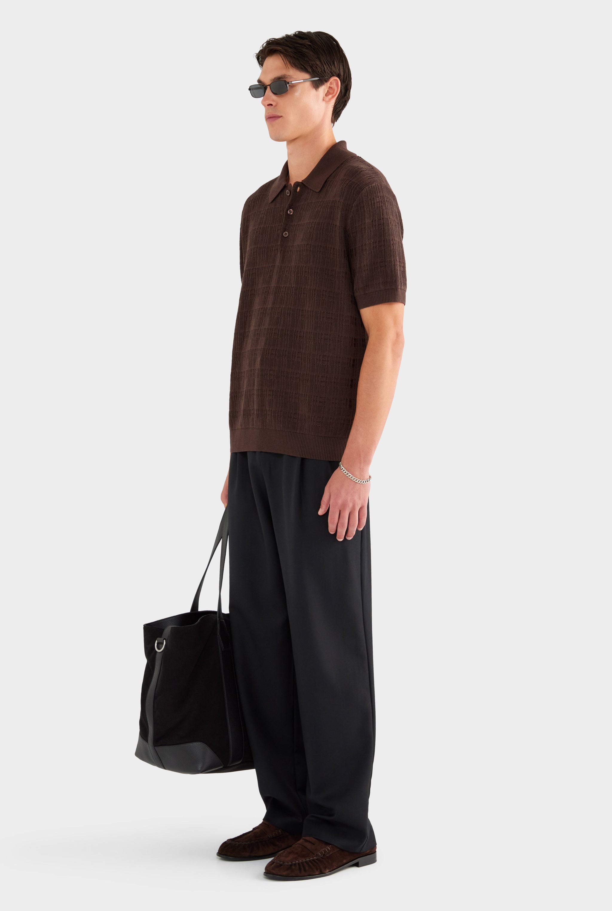 Dropstitch Textured Knit Polo - Dark Chocolate