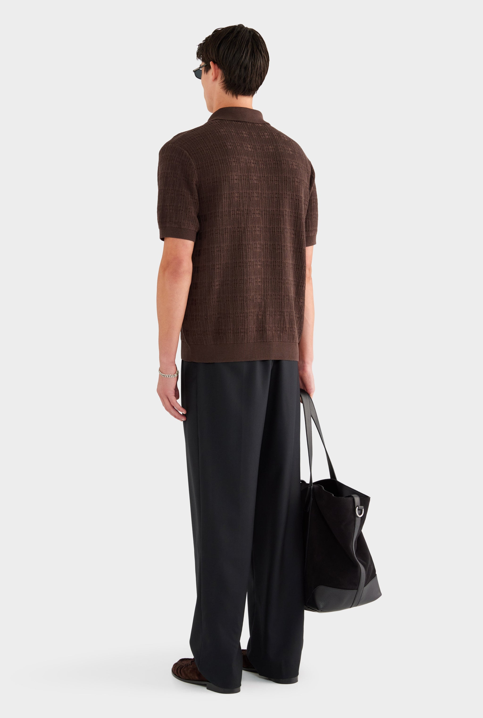 Dropstitch Textured Knit Polo - Dark Chocolate