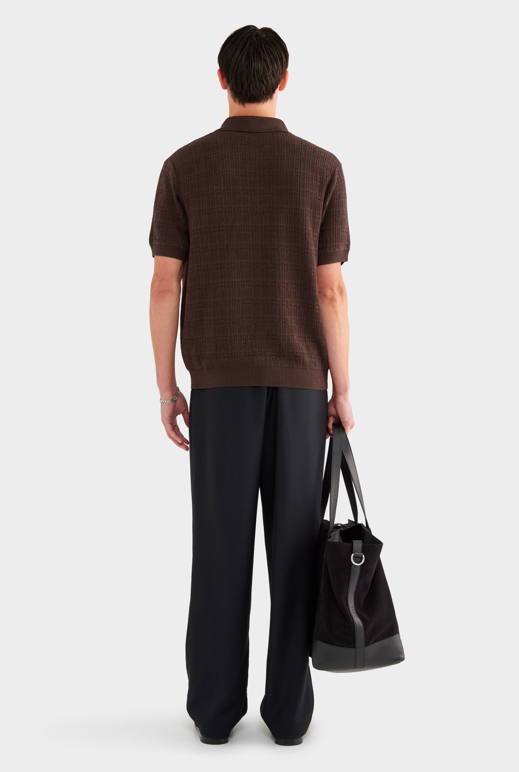 Dropstitch Textured Knit Polo - Dark Chocolate