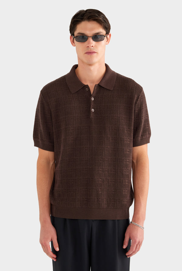 Dropstitch Textured Knit Polo - Dark Chocolate
