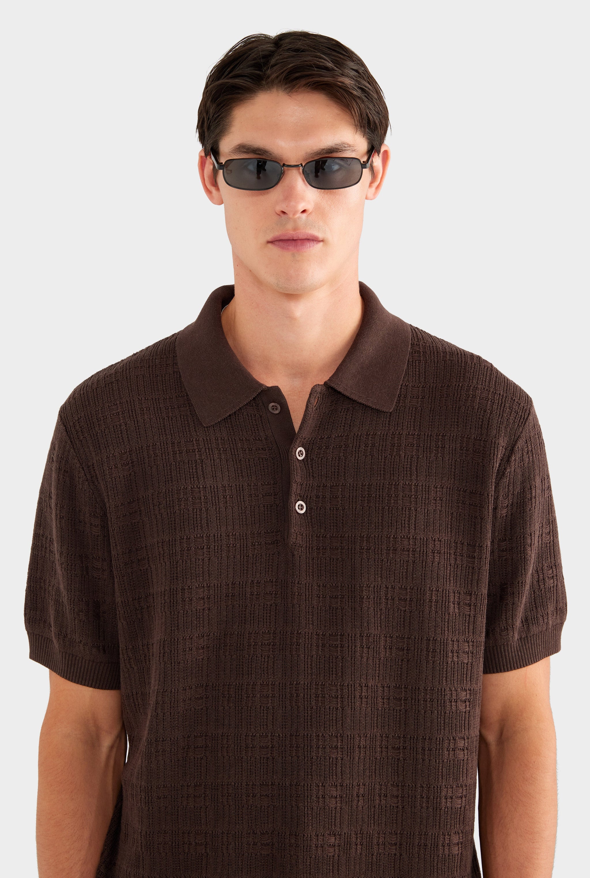 Dropstitch Textured Knit Polo - Dark Chocolate