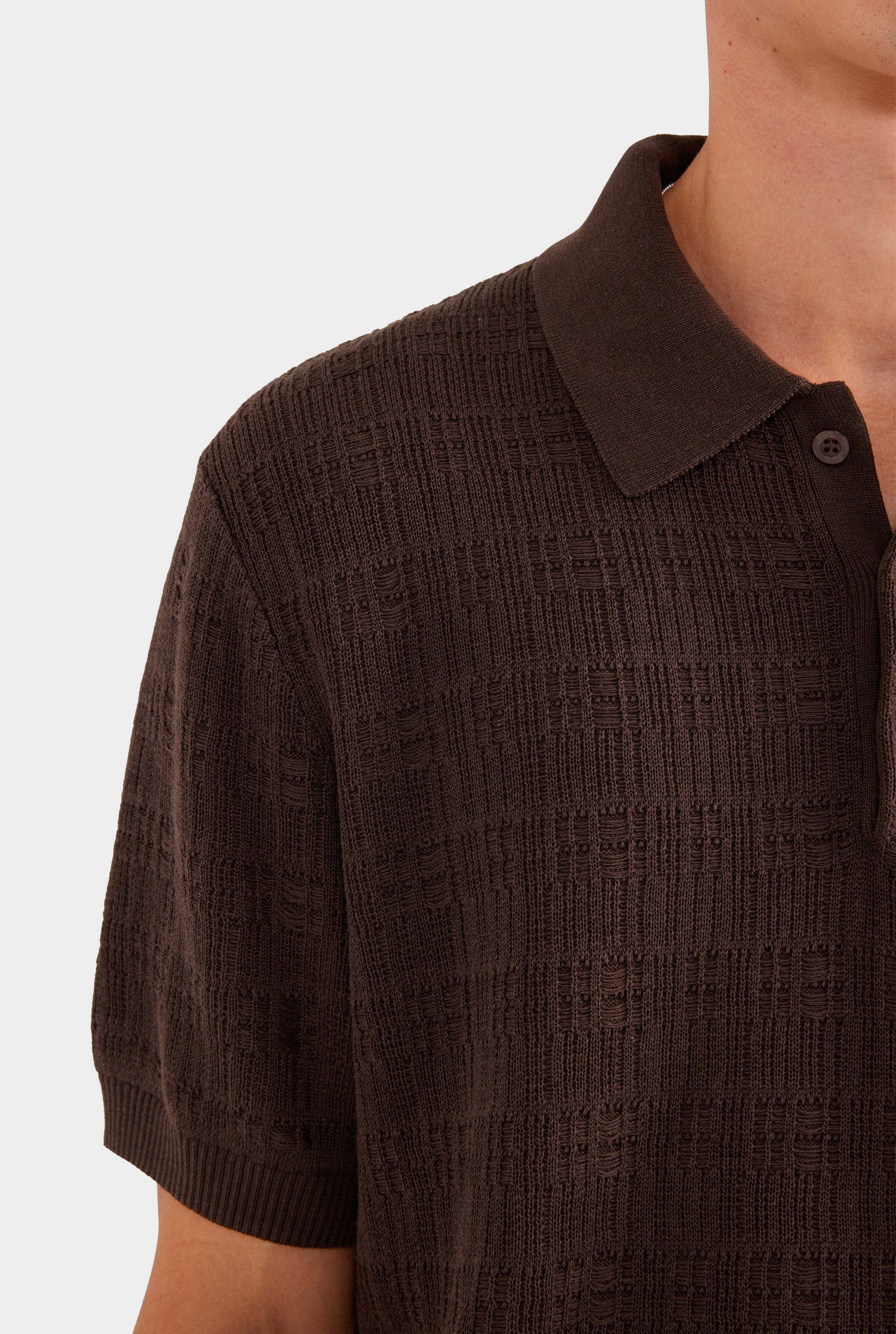 Dropstitch Textured Knit Polo - Dark Chocolate