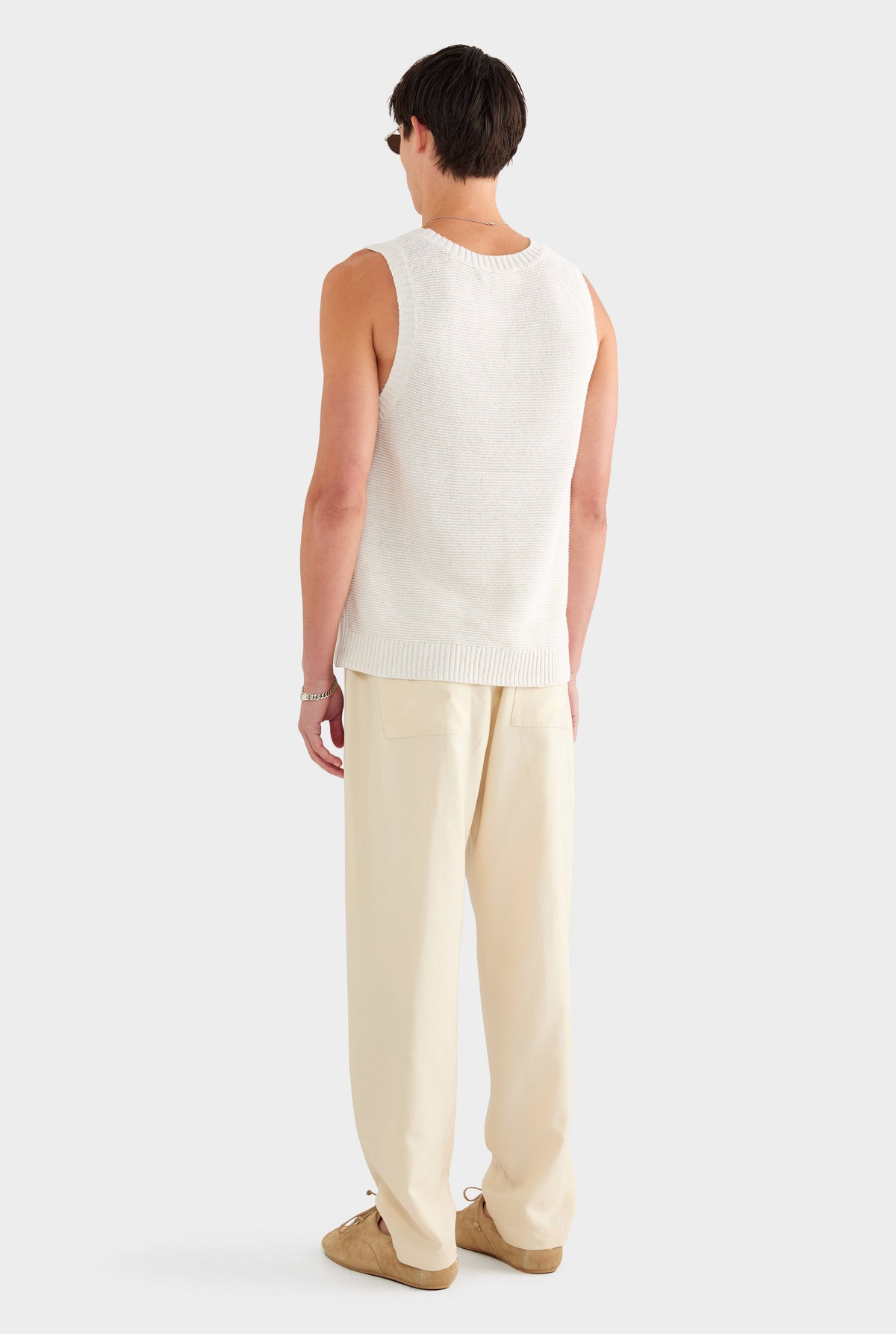 Marled Cotton Linen Tank - Cream/White