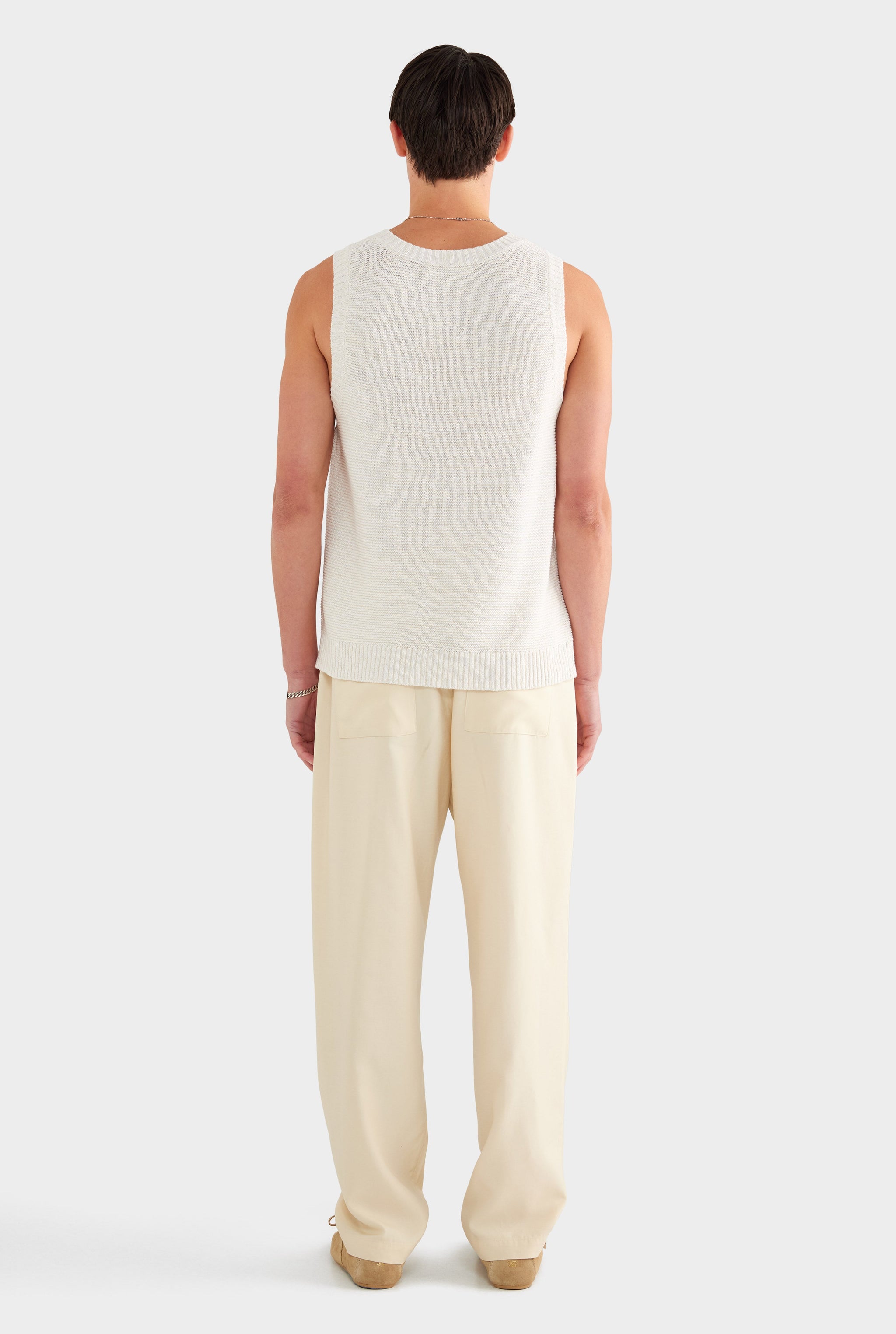 Marled Cotton Linen Tank - Cream/White