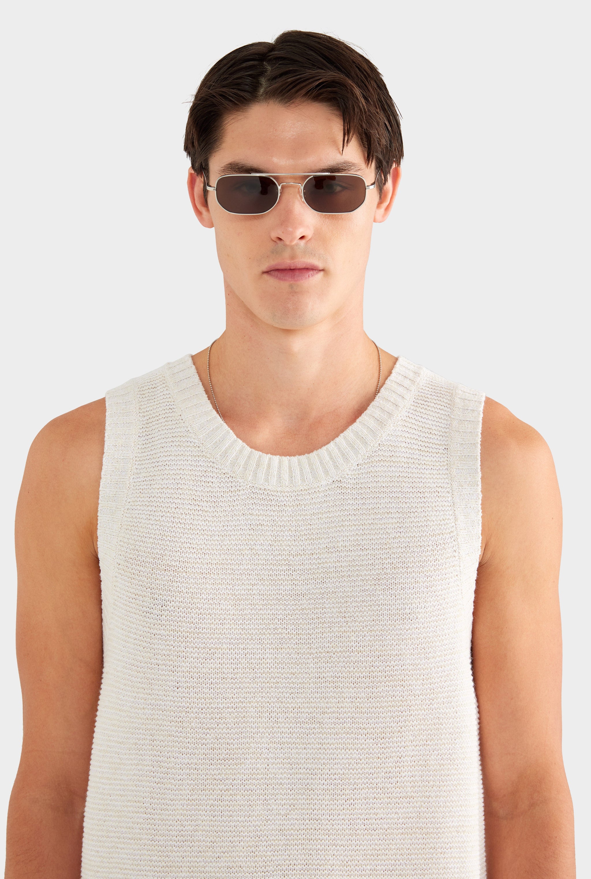 Marled Cotton Linen Tank - Cream/White