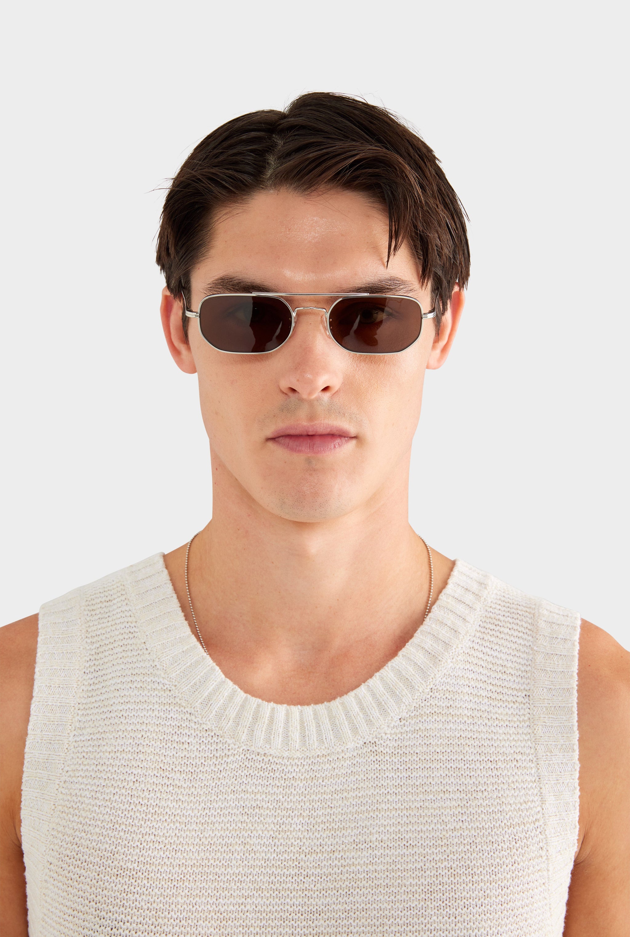 Marled Cotton Linen Tank - Cream/White