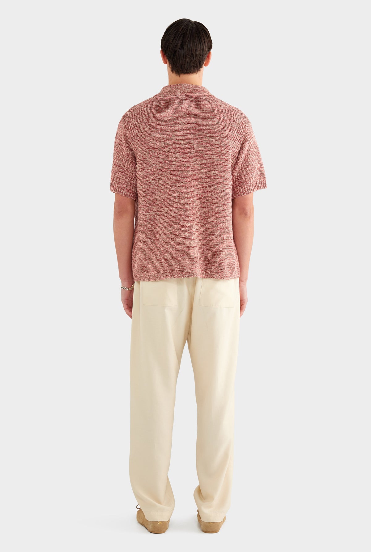 Marled Cotton Linen Polo - Burnt Red/Linen