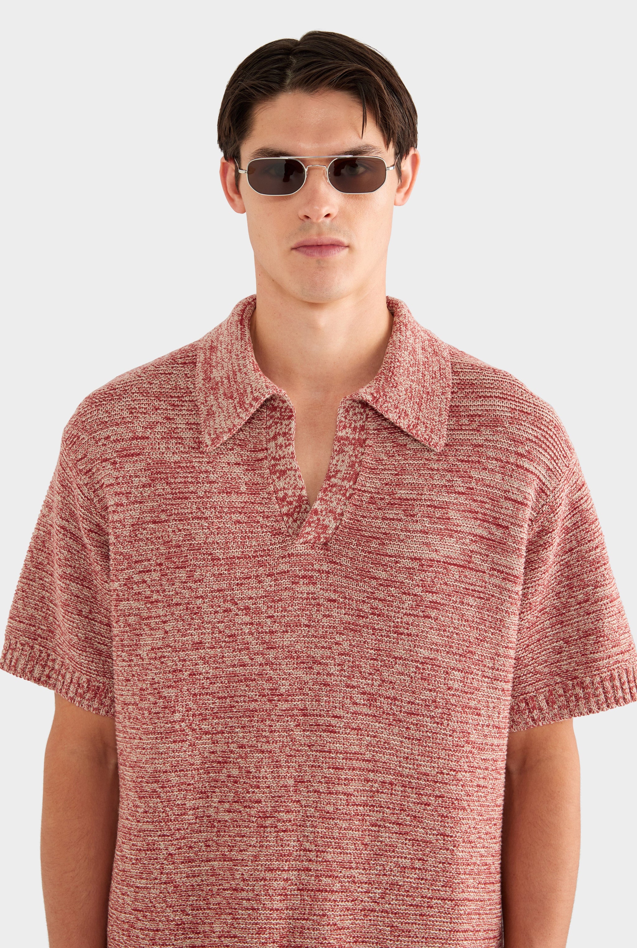 Marled Cotton Linen Polo - Burnt Red/Linen