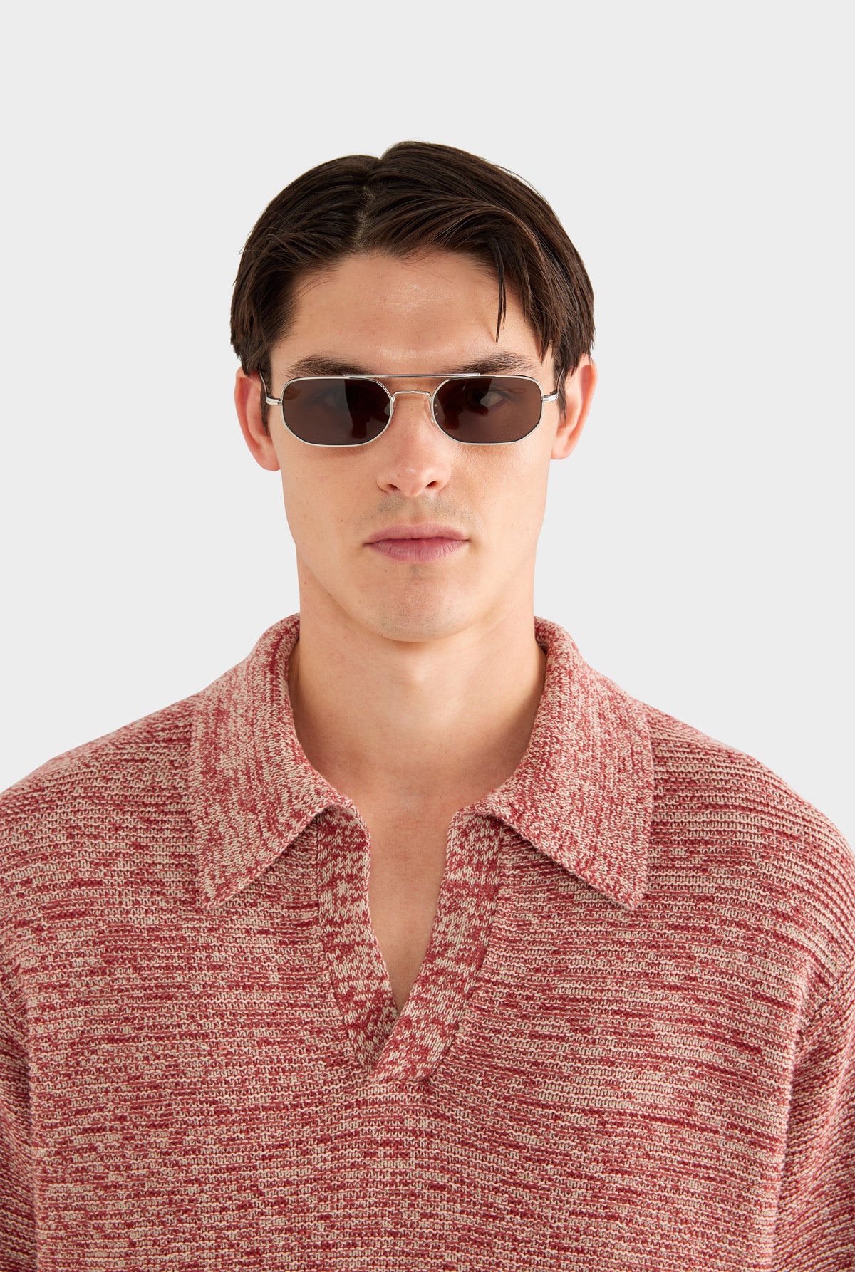 Marled Cotton Linen Polo - Burnt Red/Linen