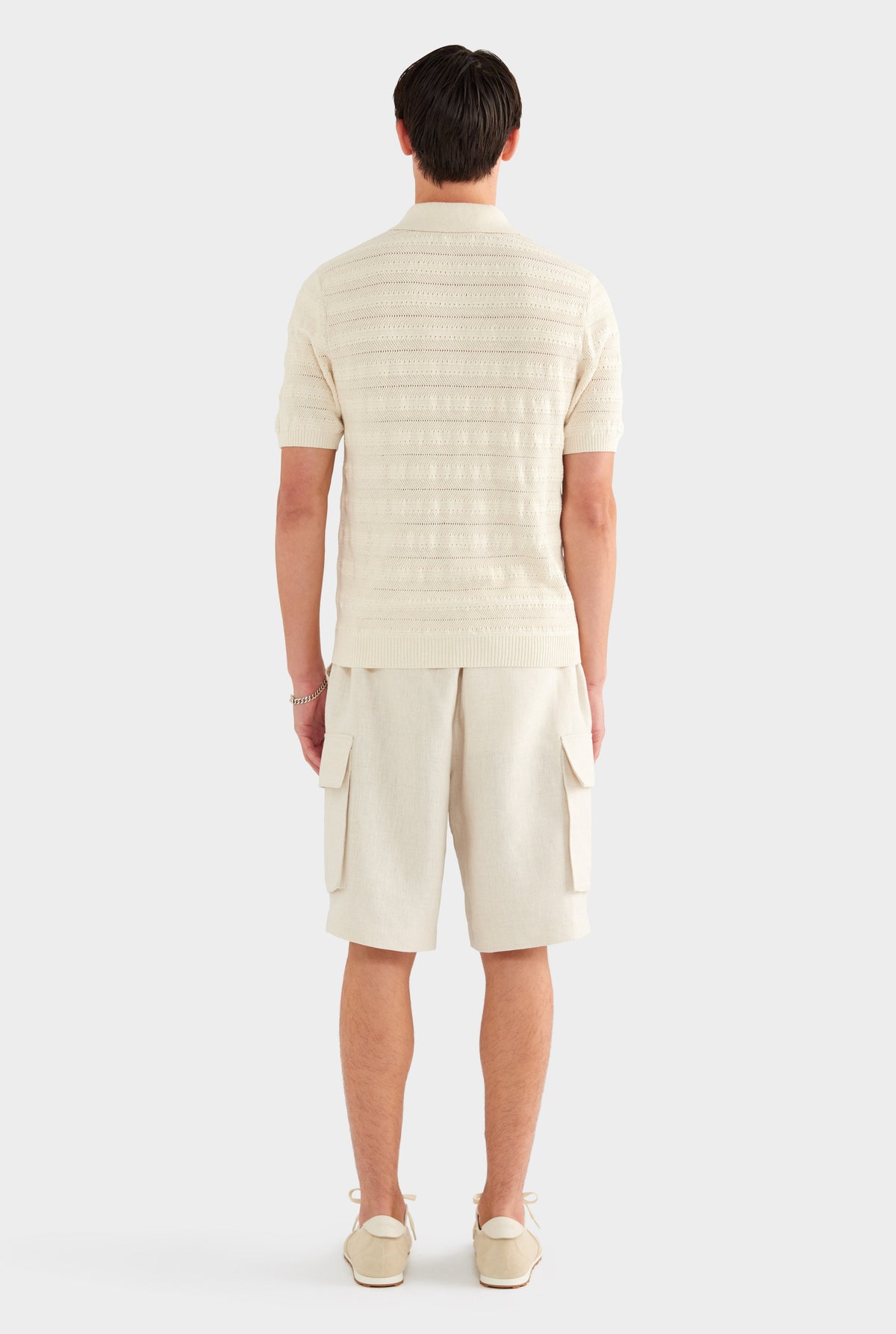 Linen Cotton Pointelle Polo - Natural